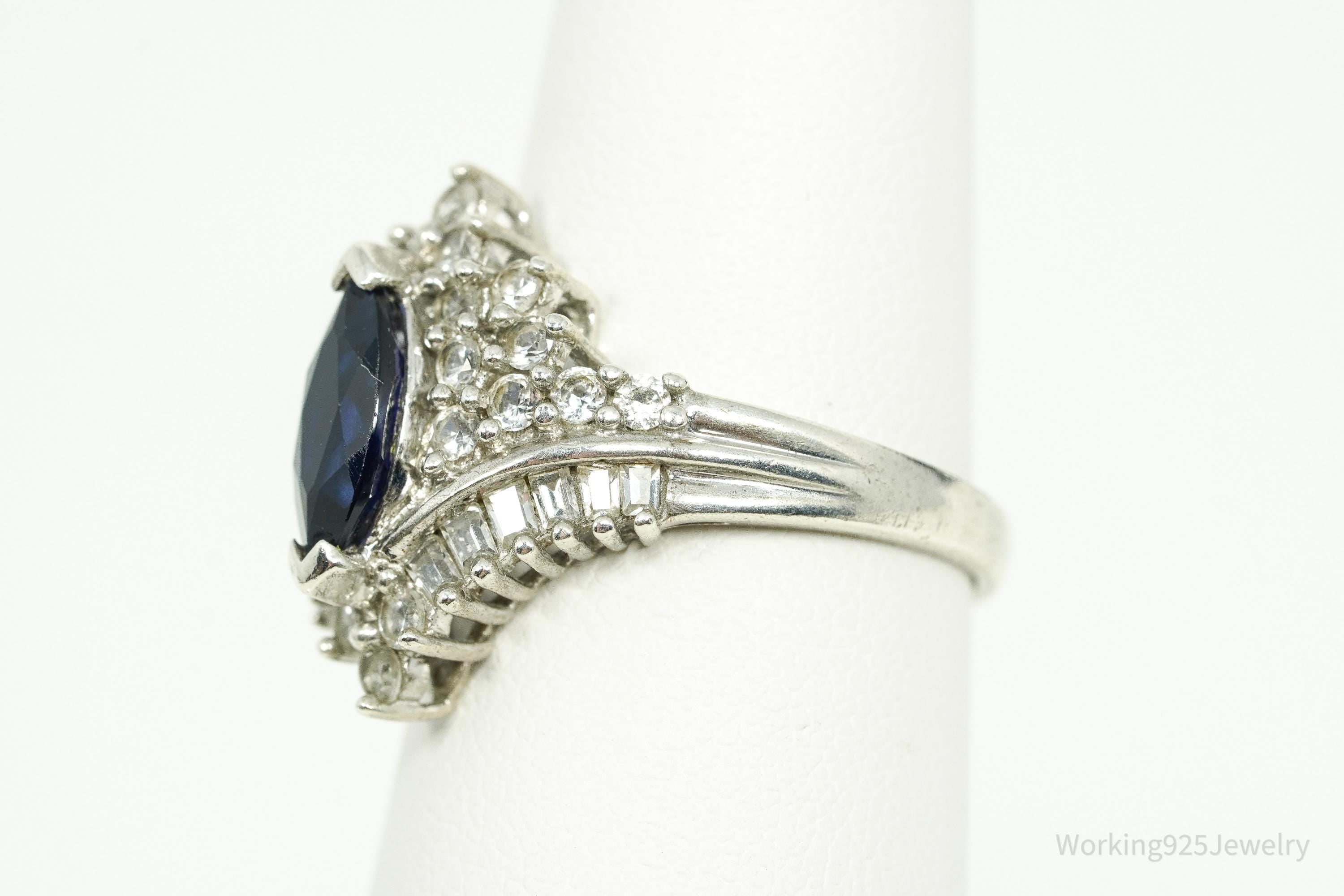 Vintage Hamilton Jewelers Blue & White Sapphire Sterling Silver Ring - Size 7