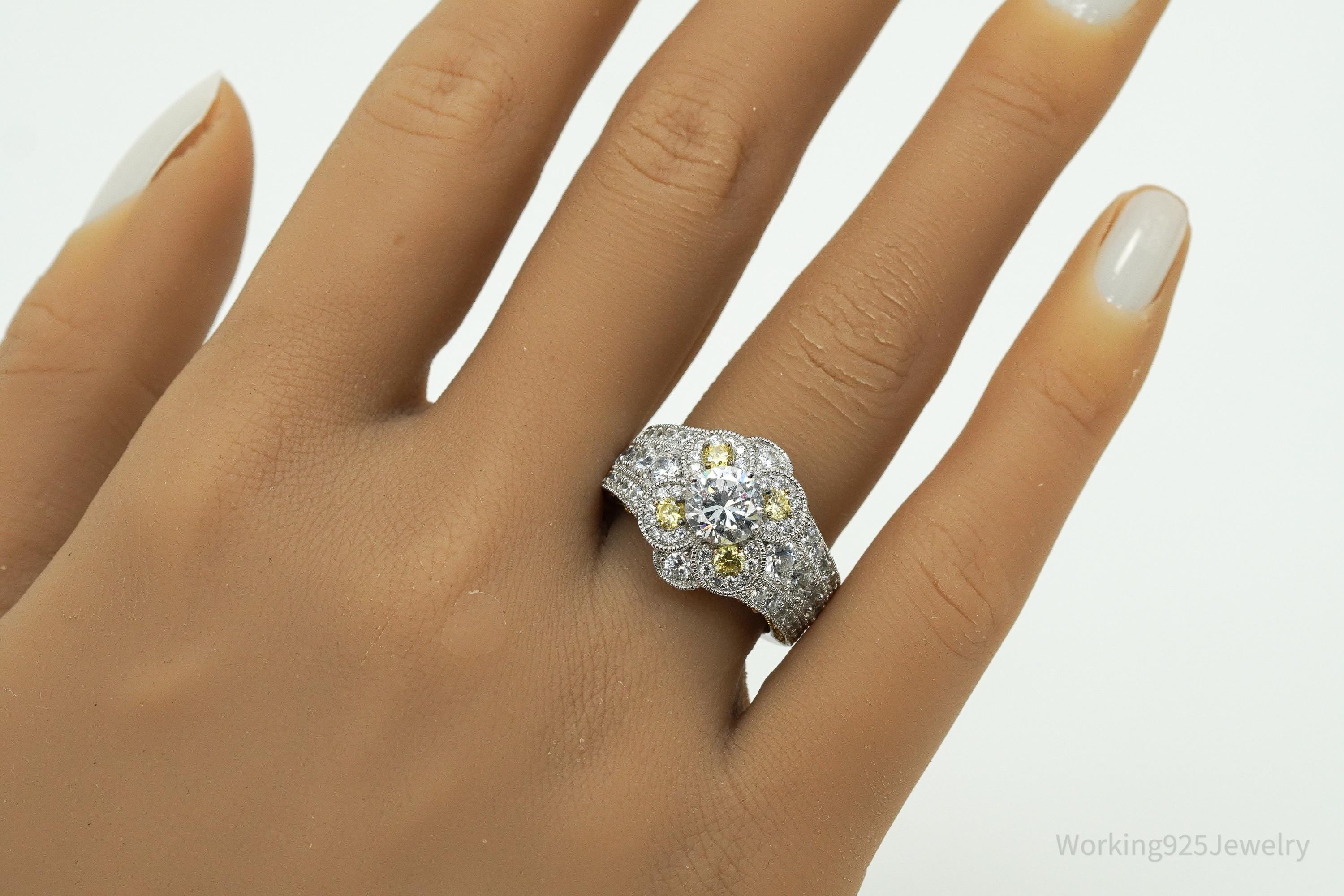 Vanna K "Platineve" White & Yellow Cubic Zirconia 18K Yellow Gold Sterling Silver Ring -SZ 7.25