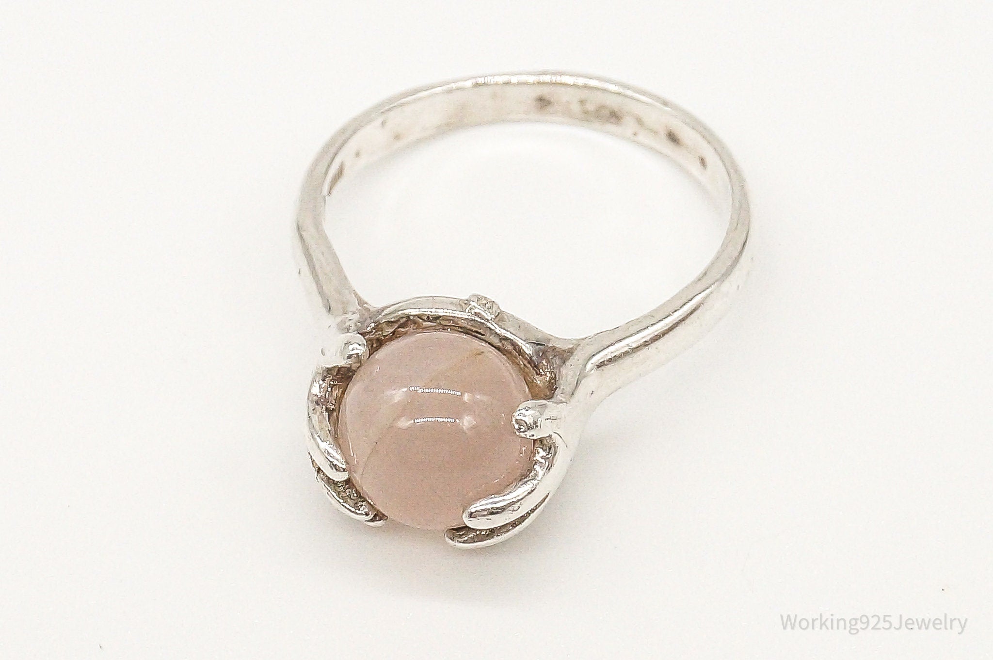 Vintage Rose Quartz Sterling Silver Ring - Size 6.25