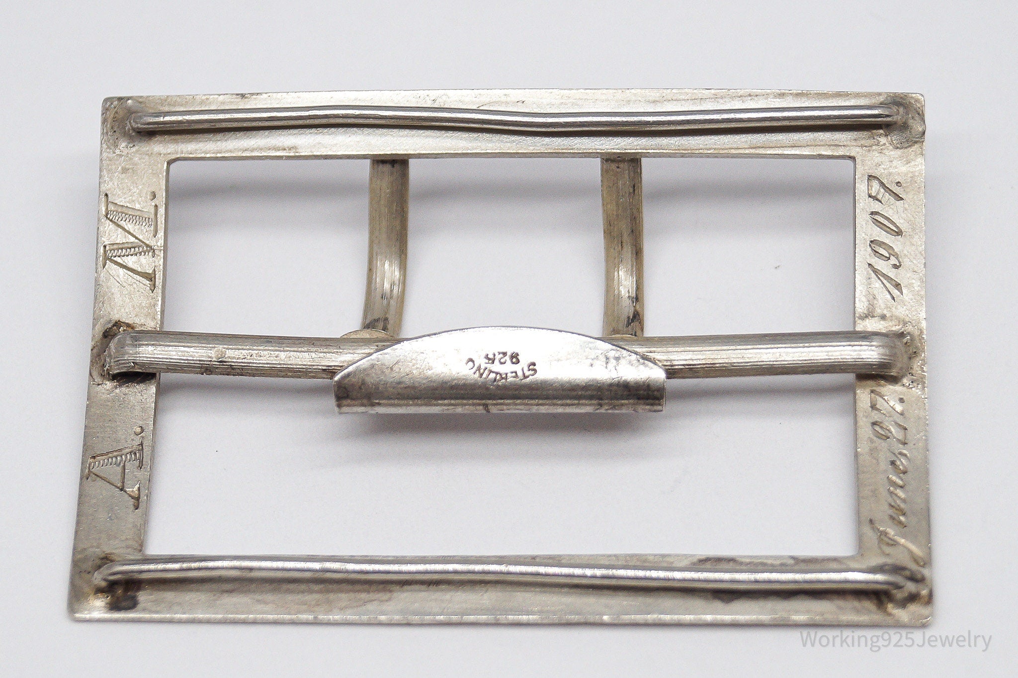 Antique 1907 Sterling Silver Belt Buckle