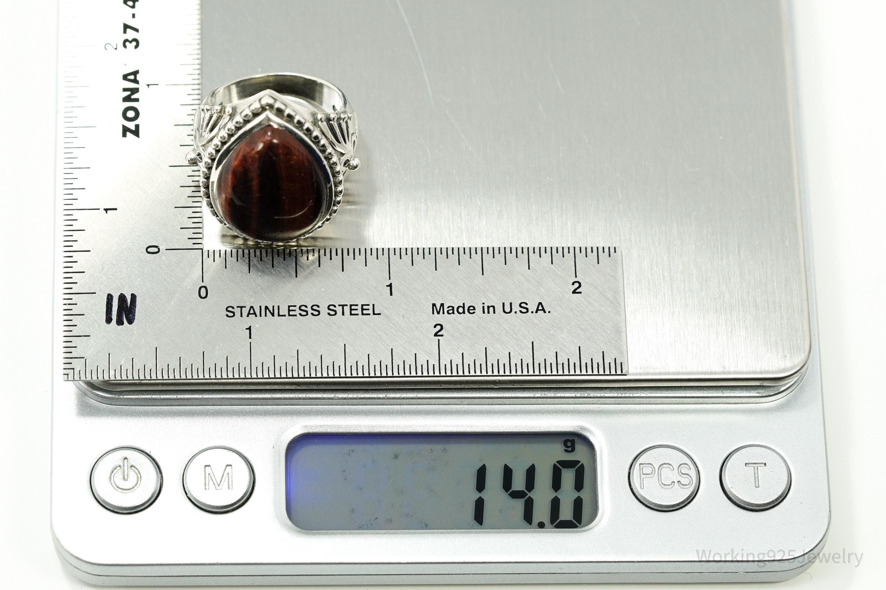 Vintage Doug Paulus Red Tigers Eye Western Style Sterling Silver Ring - Size 7.25