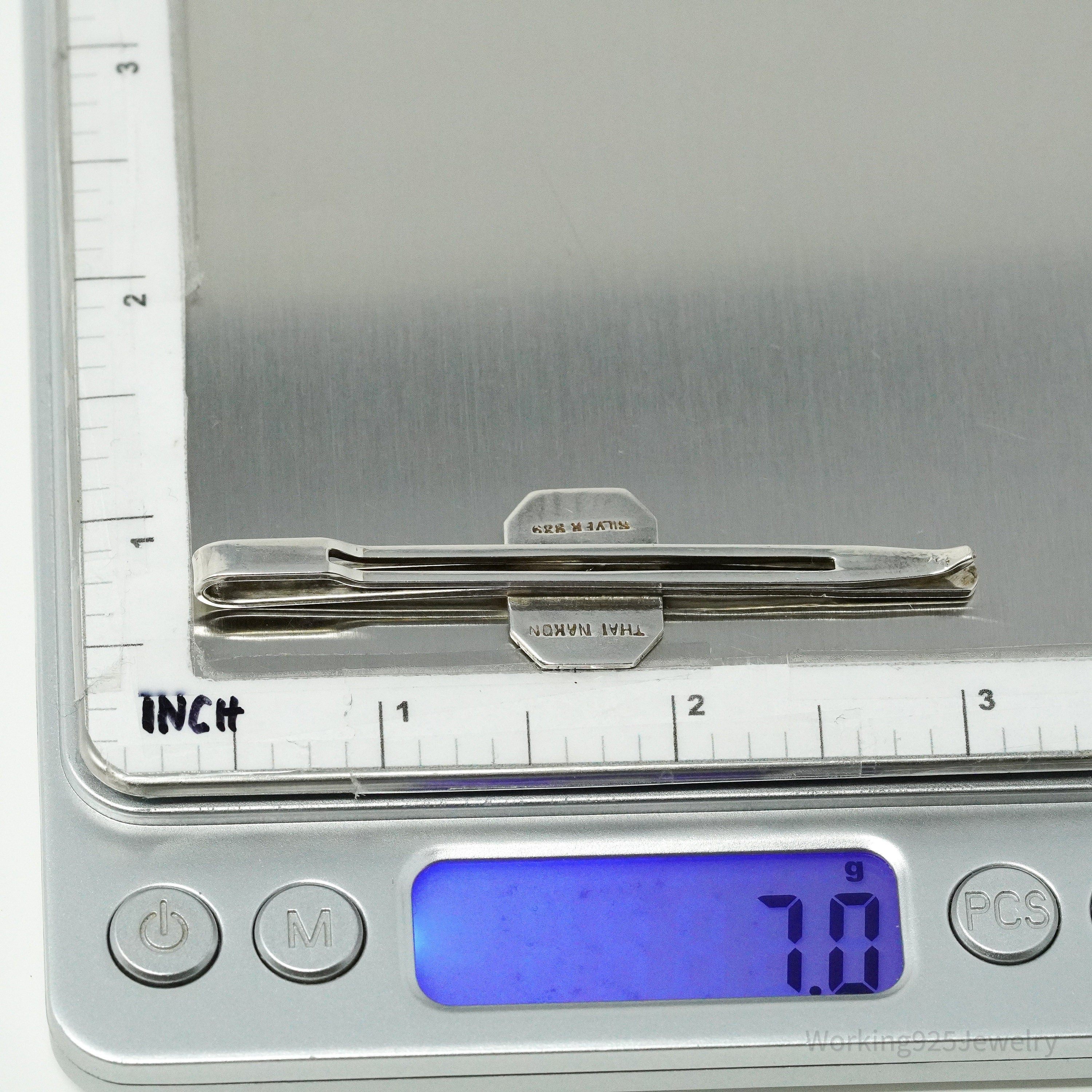 Vintage SIAM Thai Nakon Black Enamel Silver Tie Clip Or Barrette