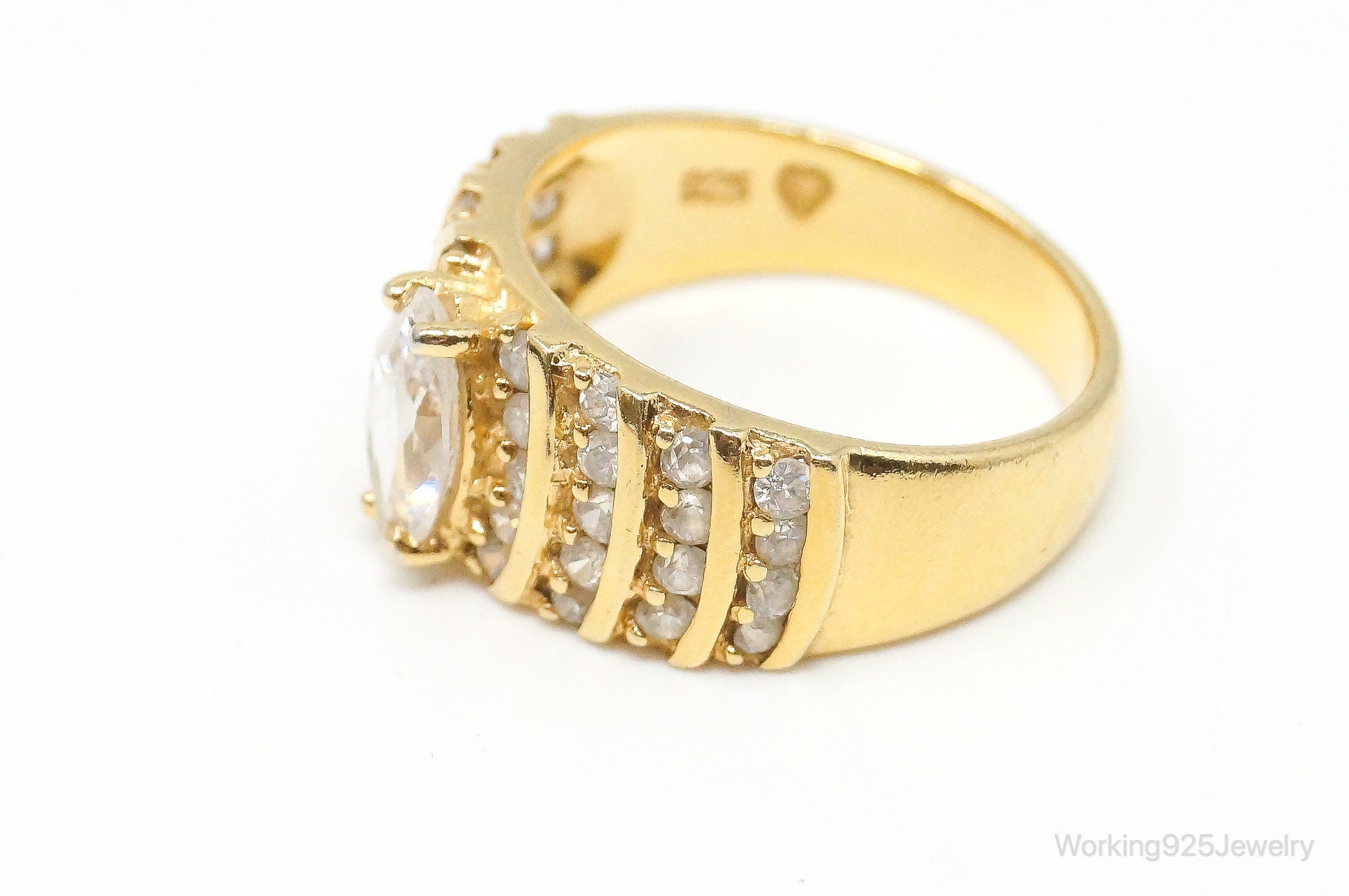 Cubic Zirconia Gold Vermeil Sterling Silver Ring - Size 8