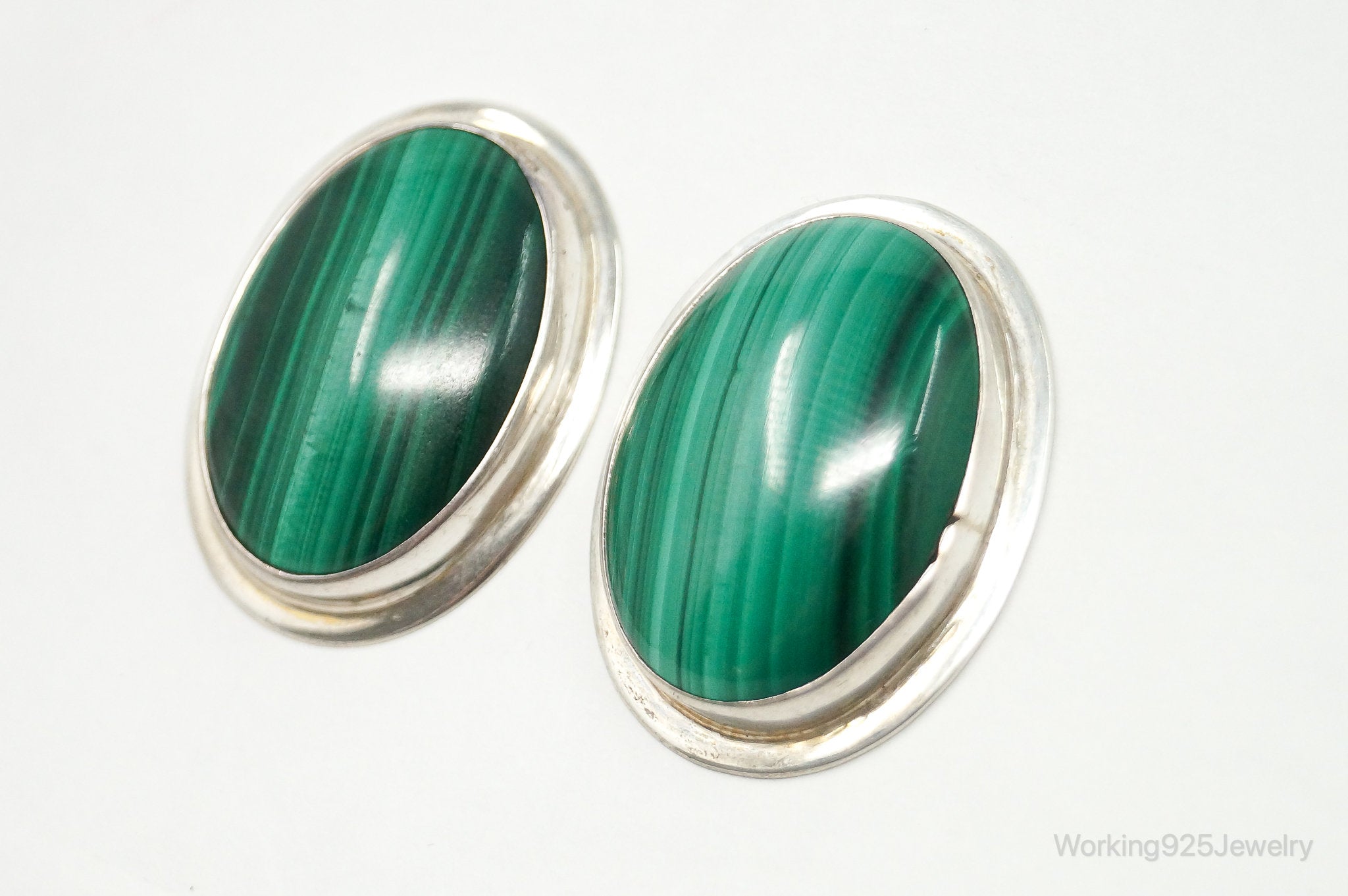 Vintage Native American Malachite Sterling Silver Earrings