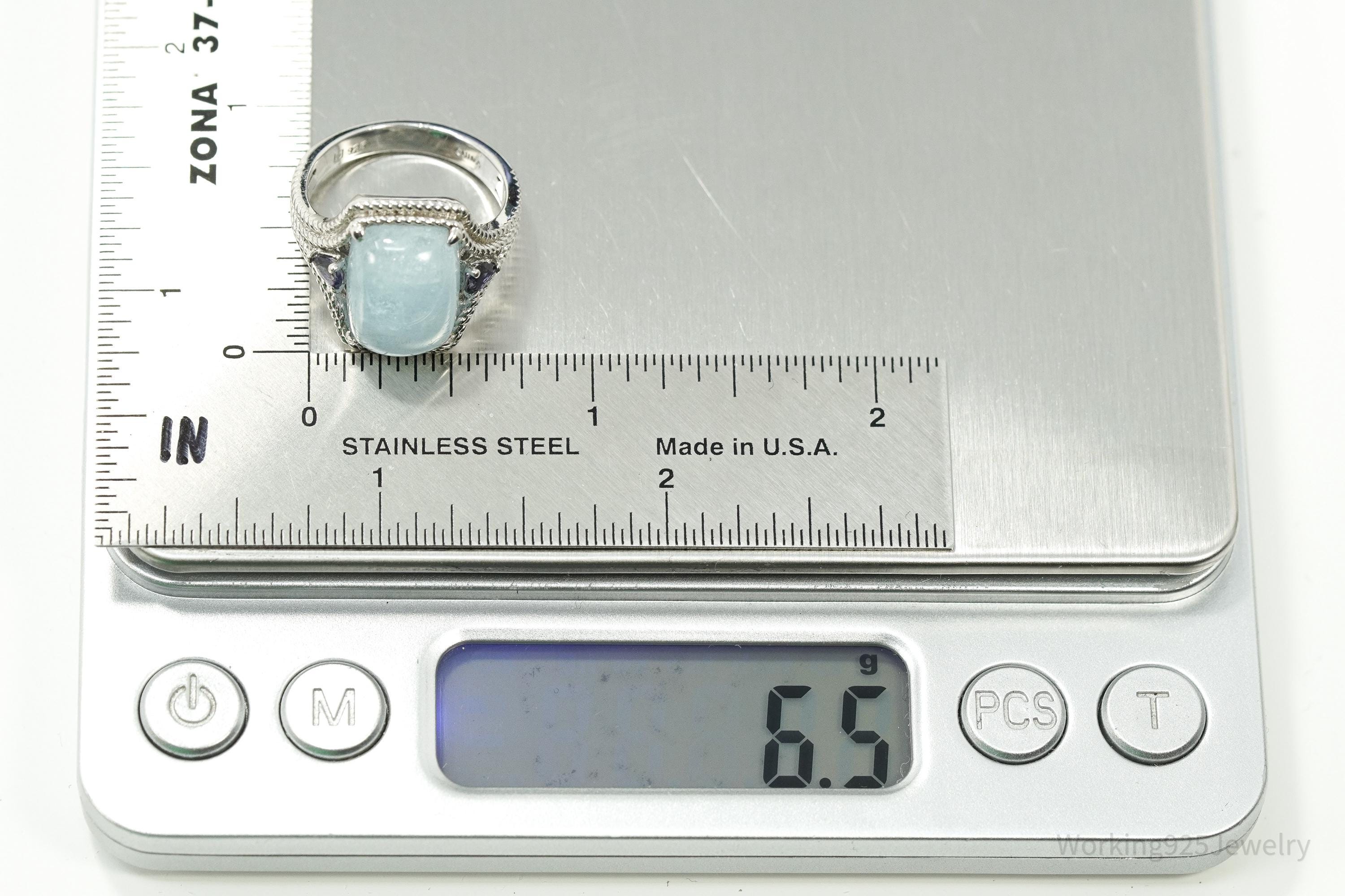 Vintage Sterling Silver Ring • Aquamarine & Tanzanite Accent Gemstones Size 7