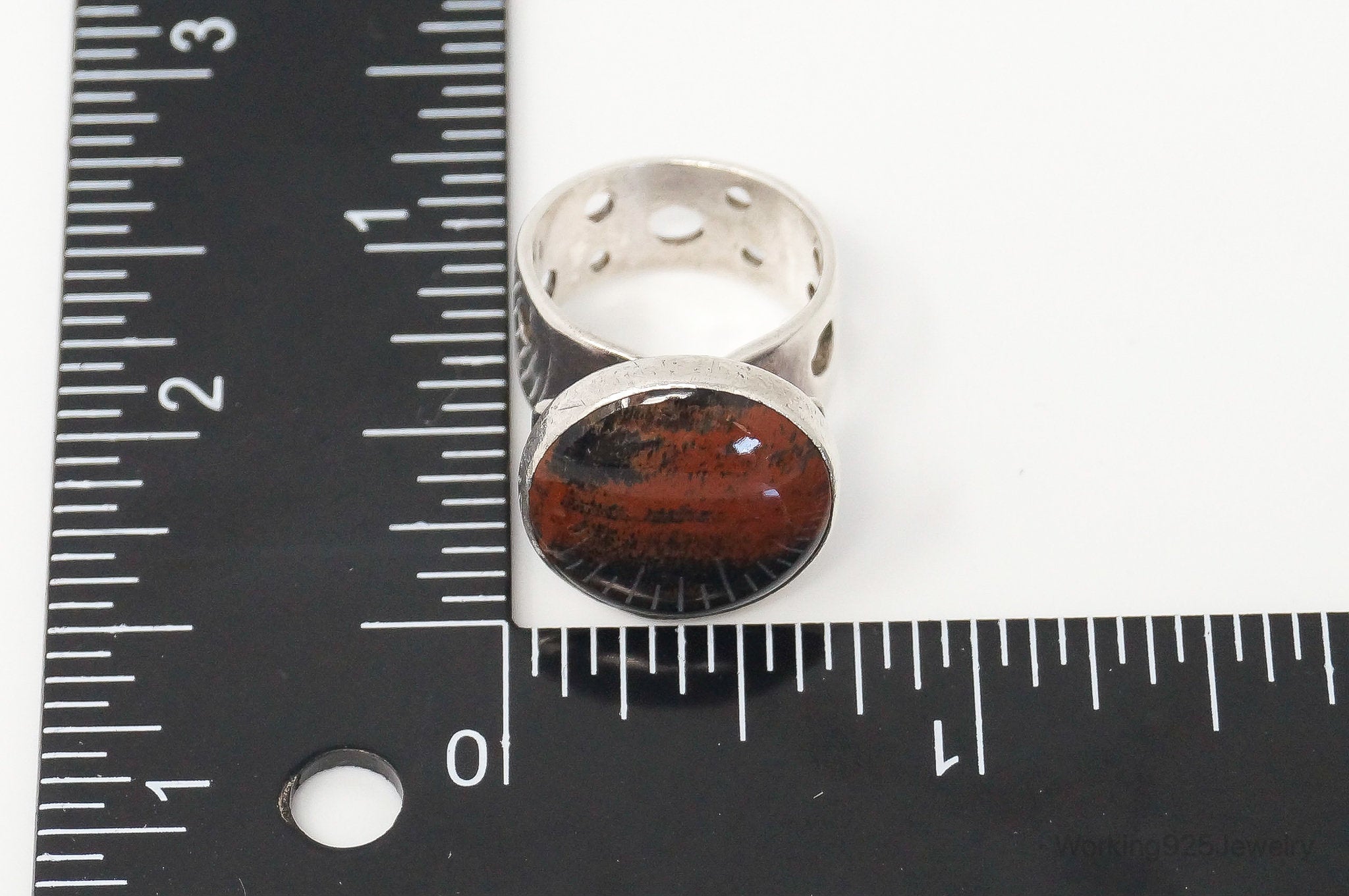 Vintage Red Mahogany Obsidian Modernist Style Sterling Silver Ring Size 5.75