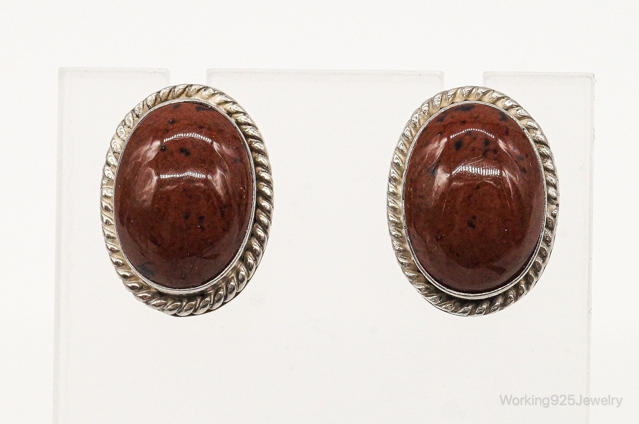 Vintage Taxco Mexico Jasper Sterling Silver Earrings