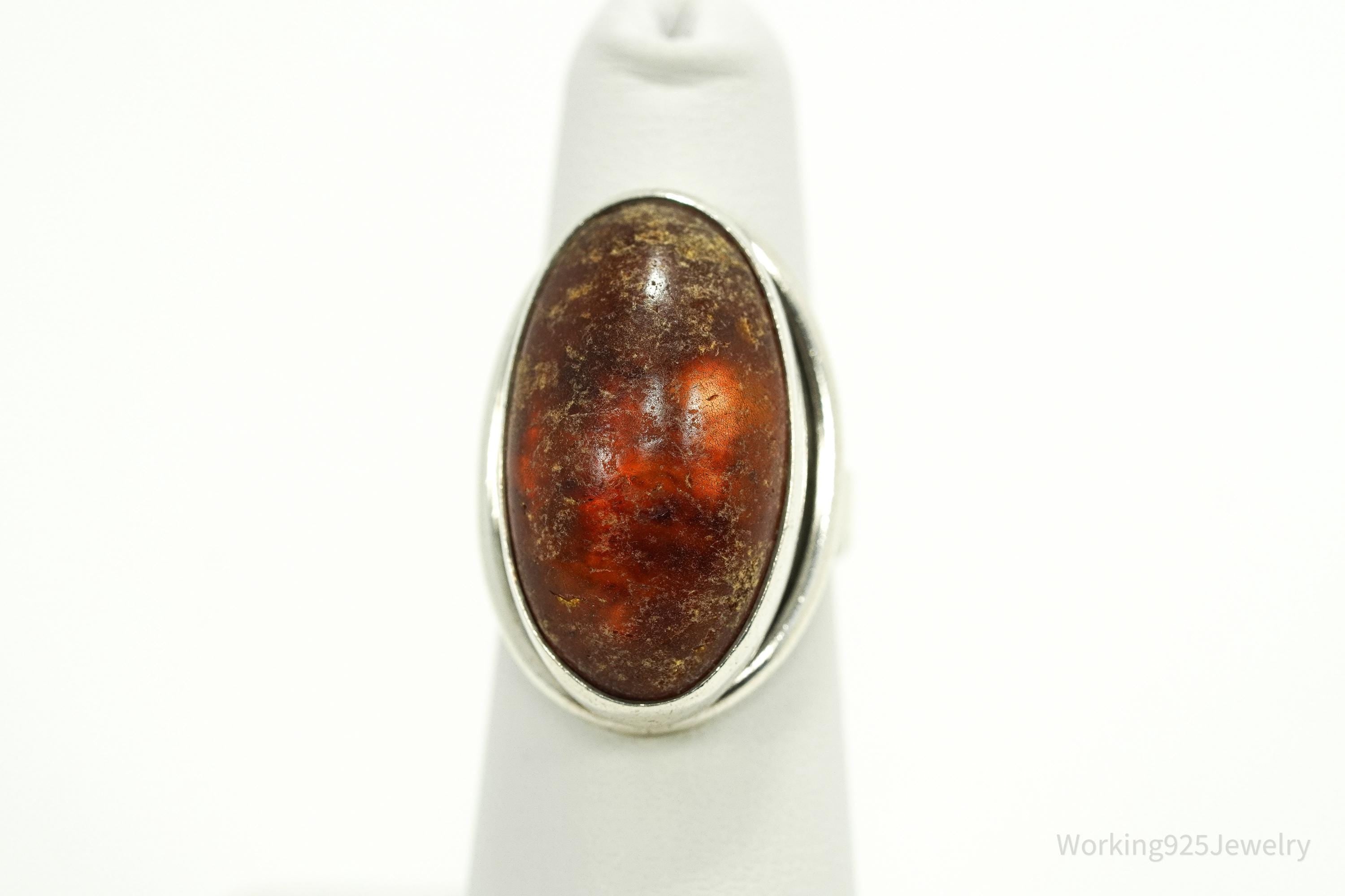 Rare Vintage 1950s Denmark Modernist Niels Erik Amber Sterling Silver Ring - Size 6.25