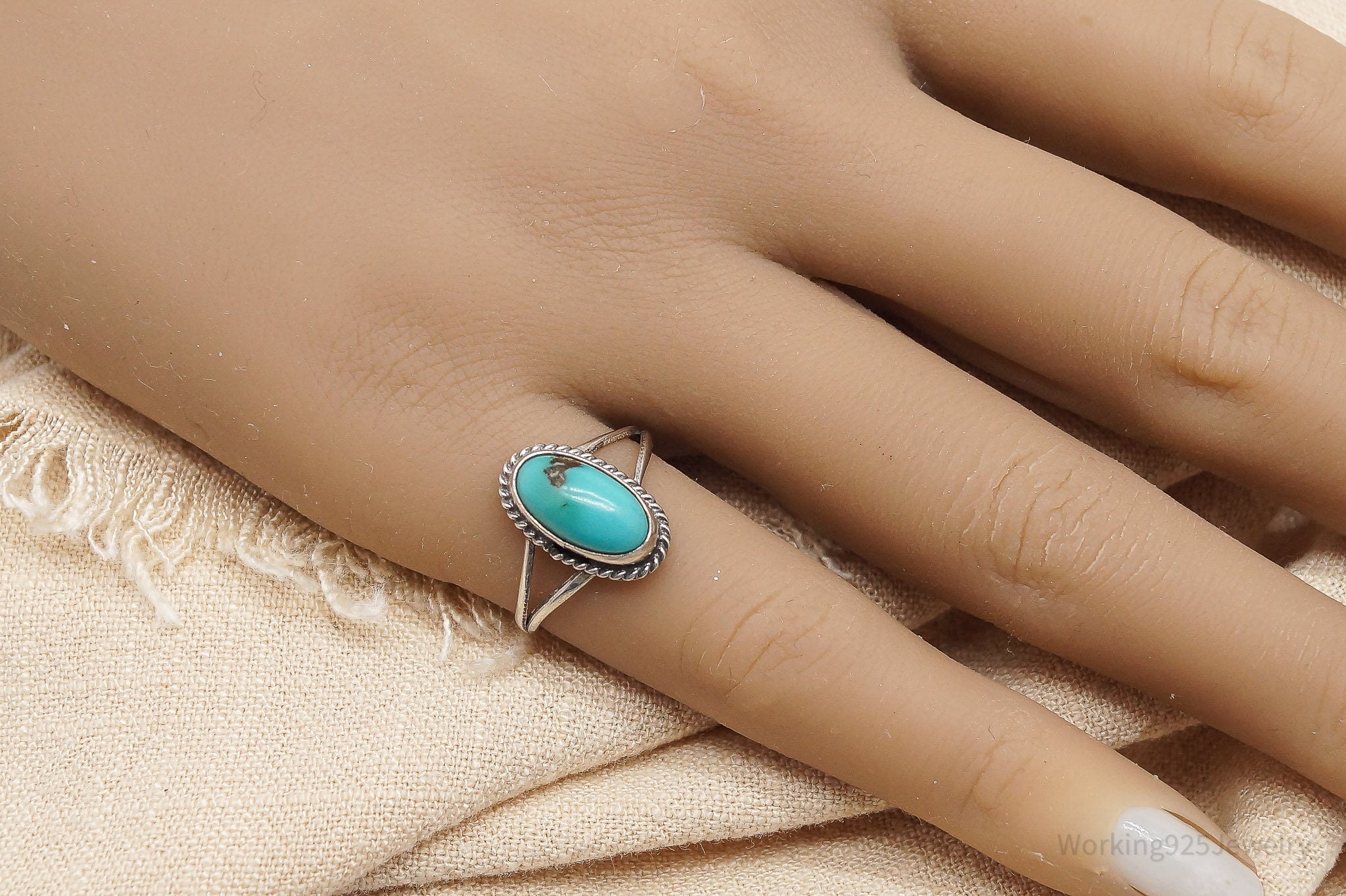 Vintage Native American Turquoise Silver Ring - Size 6.5