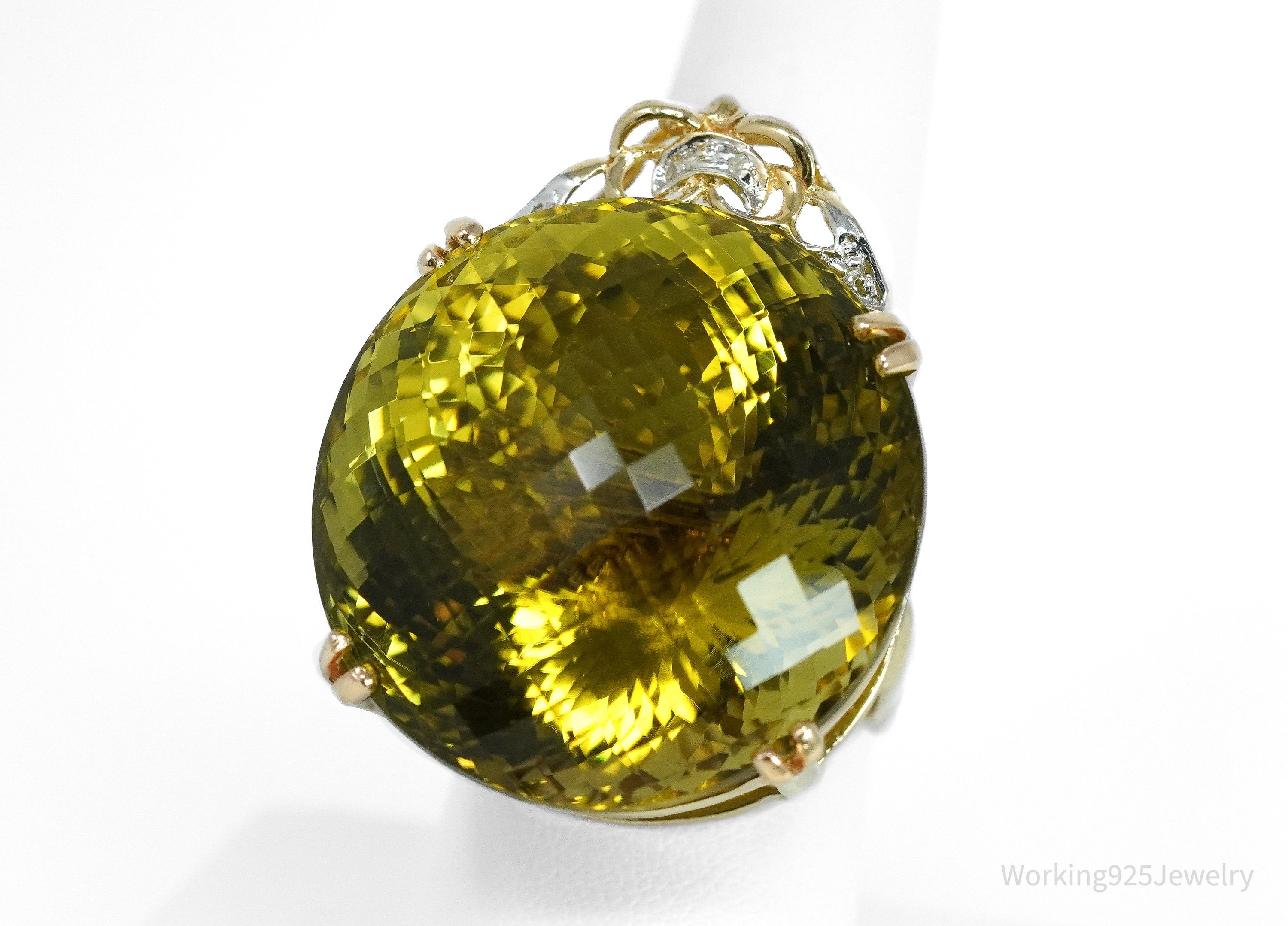 Large Citrine & Diamonds 14K Yellow Gold Ring - Size 8.25