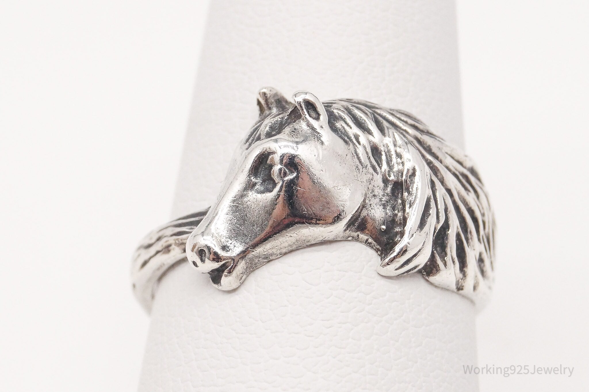 Vintage Equestrian Horse Silver Ring - Size 7.75