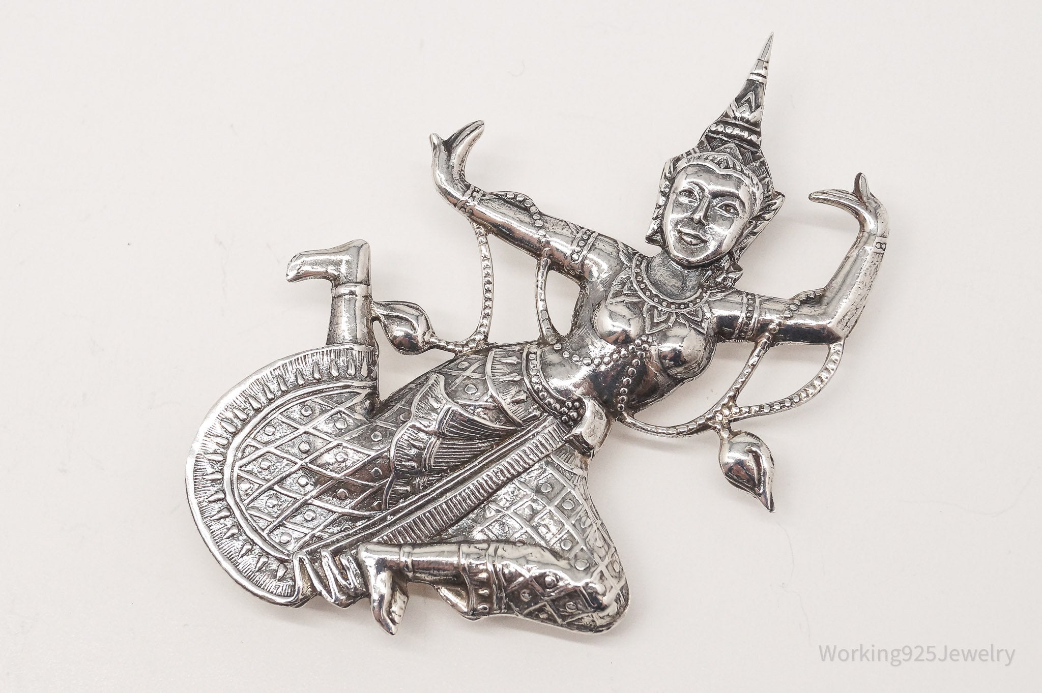 Large Vintage Thainakon Dancer Sterling Silver Brooch Pin