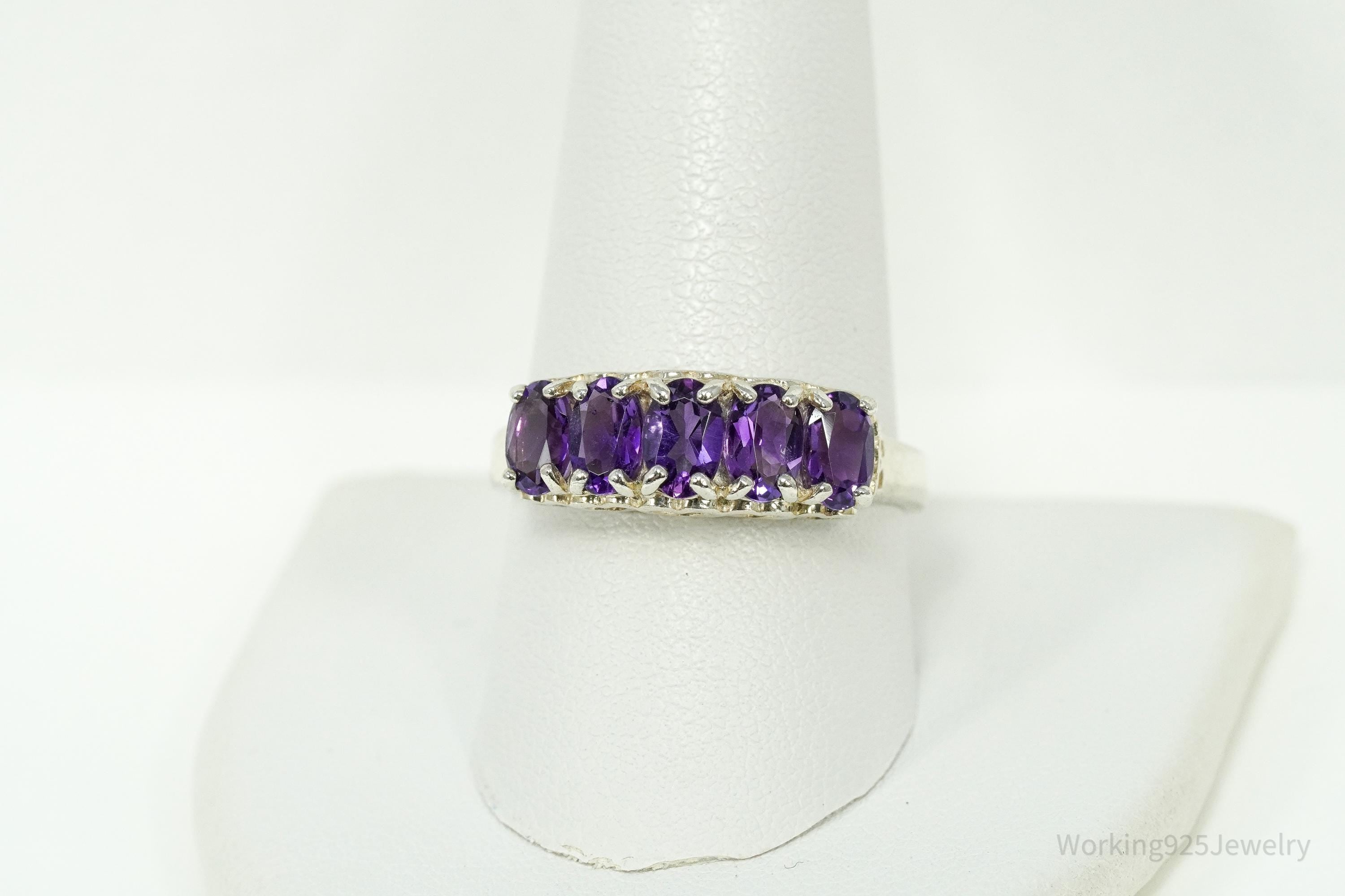 Vintage Amethyst Sterling Silver Ring - Size 9.75