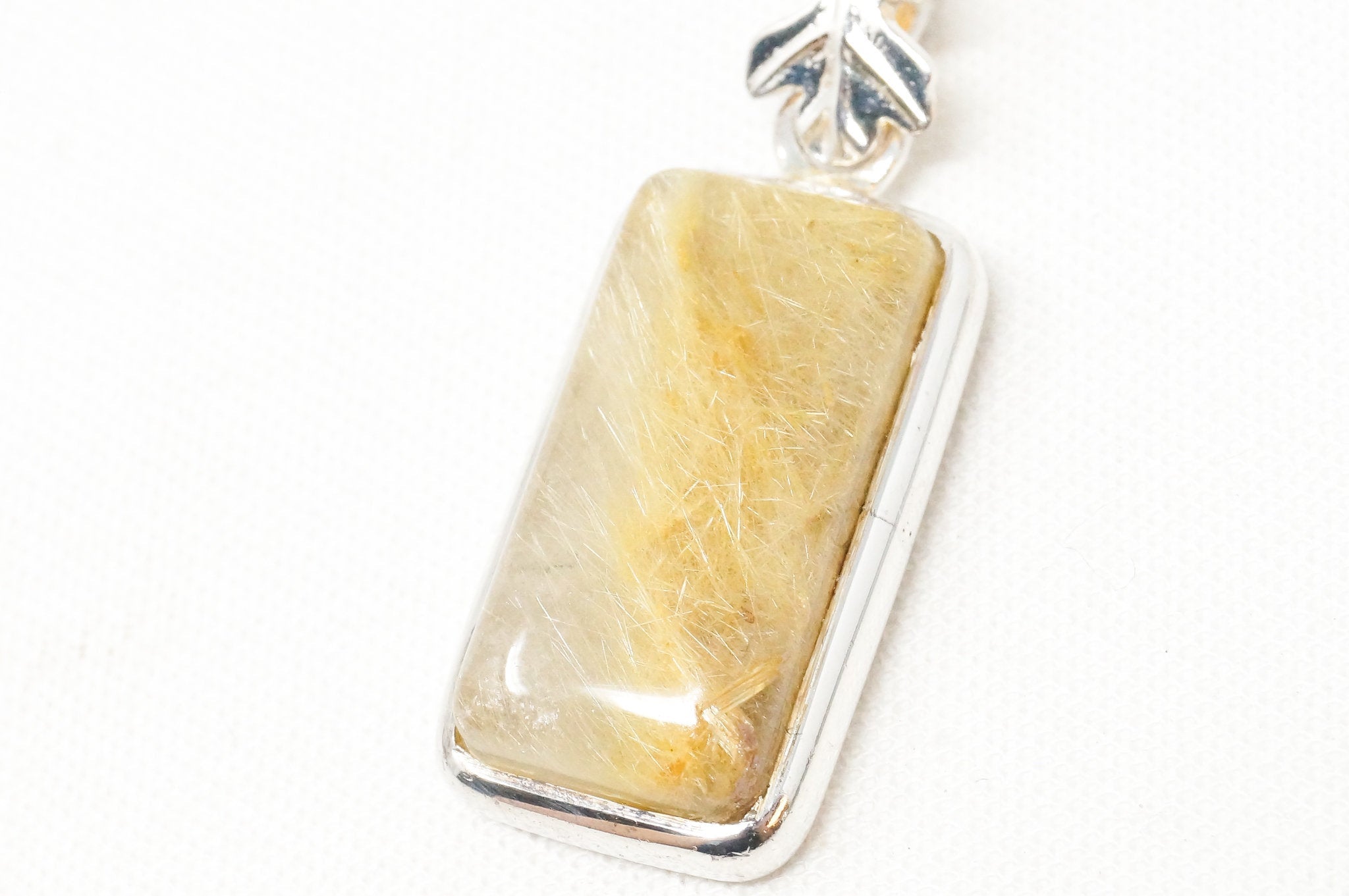 Vintage Large Yellow Quartz Leaf Sterling Silver Necklace Pendant