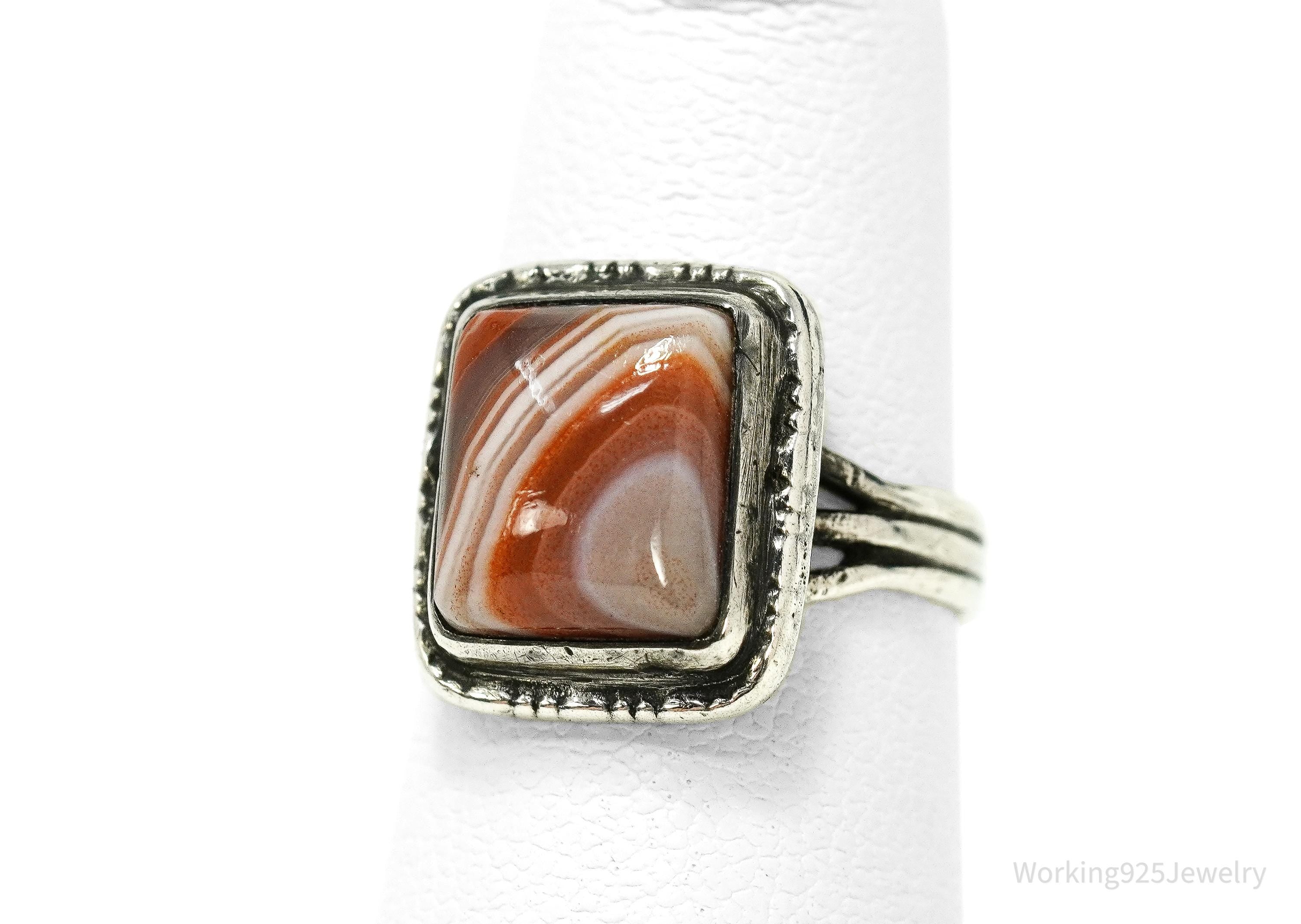 Vintage Lace Agate Silver Ring - Size 4
