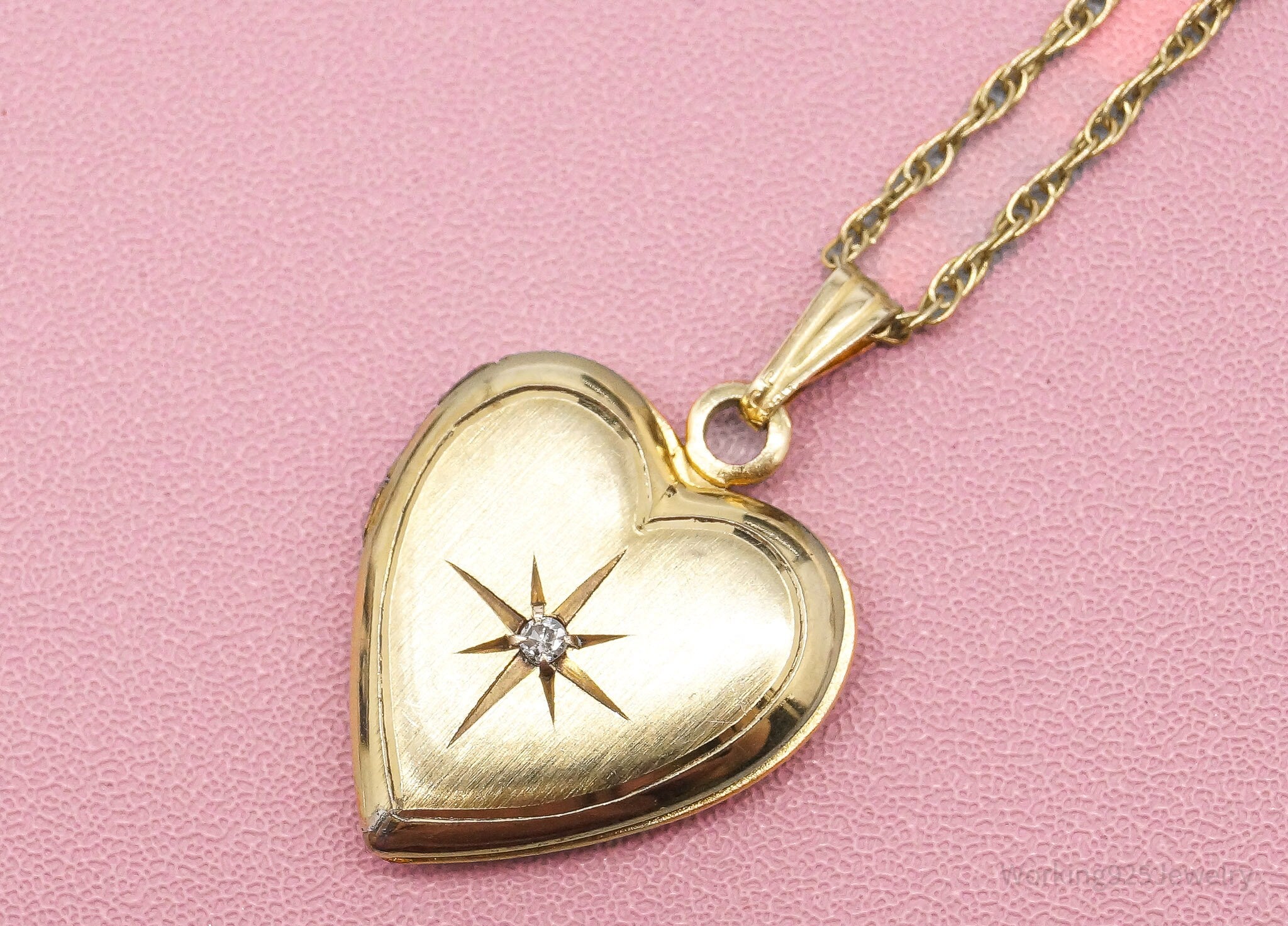 Vintage Diamond 14K Gold Filled Heart Locket Necklace 18"