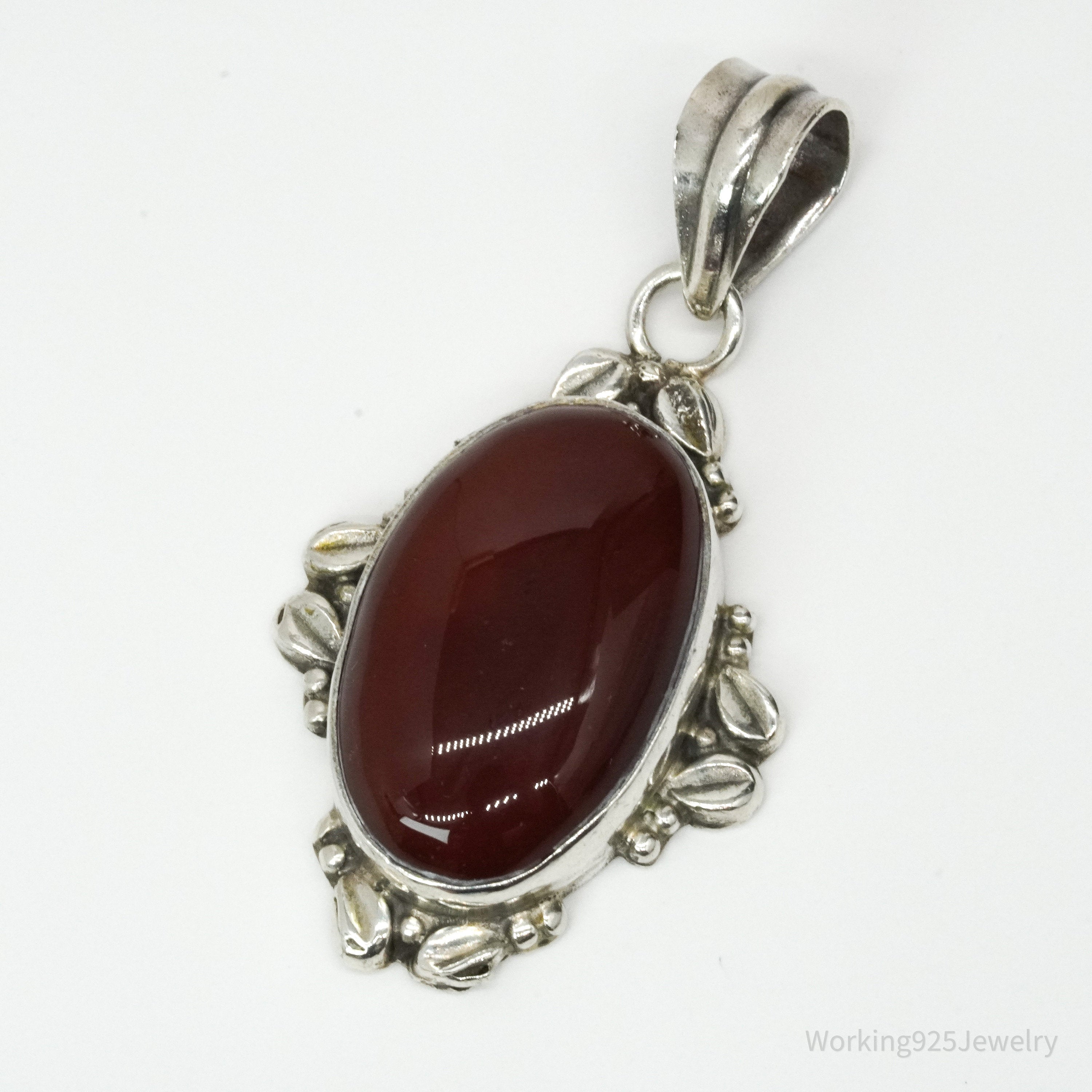 Vintage Large Carnelian Sterling Silver Necklace Pendant