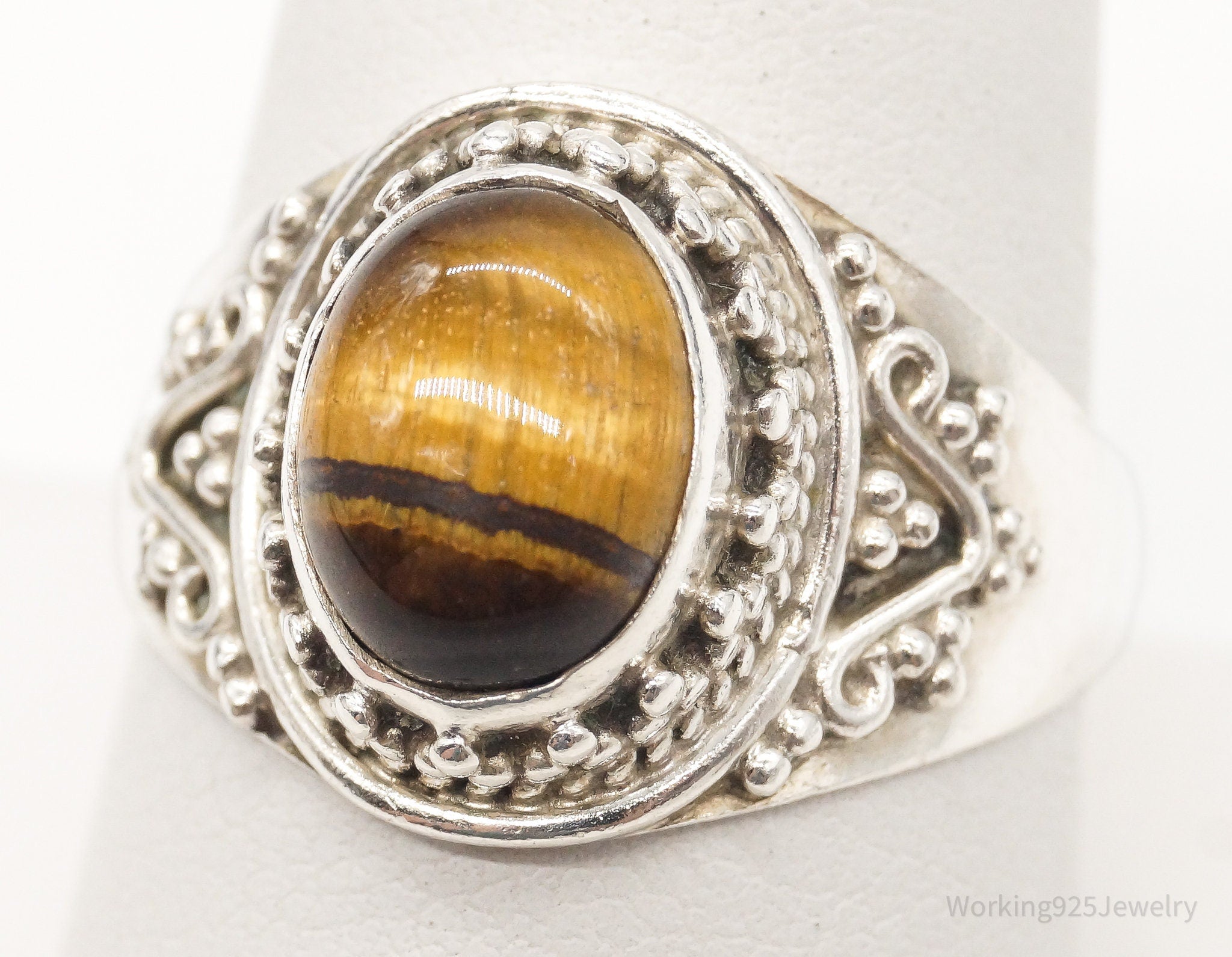 Vintage Tigers Eye Sterling Silver Ring - Size 9.25