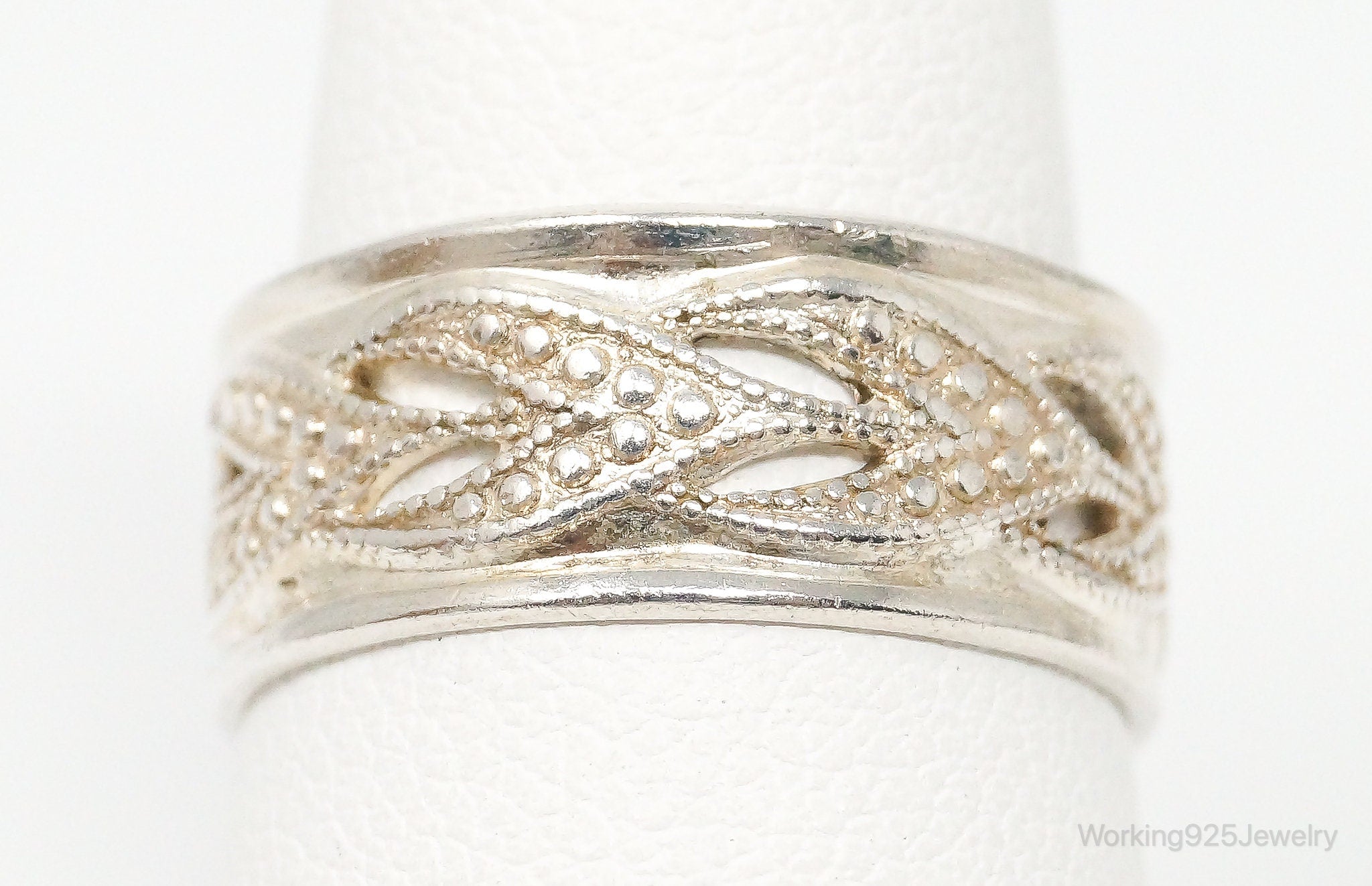 Antique Designer Cut Out Sterling Silver Band Ring - Size 7