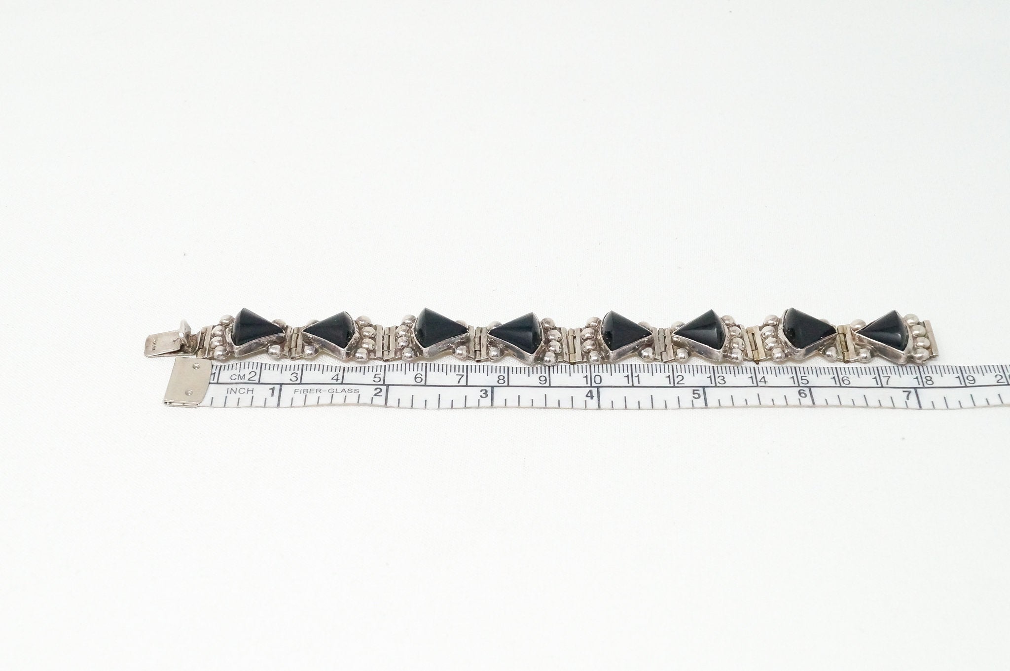 Vintage Mexico Black Onyx Sterling Silver Southwestern Cuff Bracelet