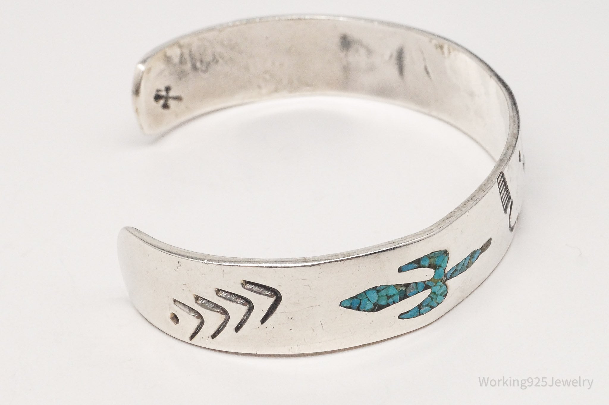 Vintage Native American Gibson Gene Turquoise Sterling Silver Cuff Bracelet