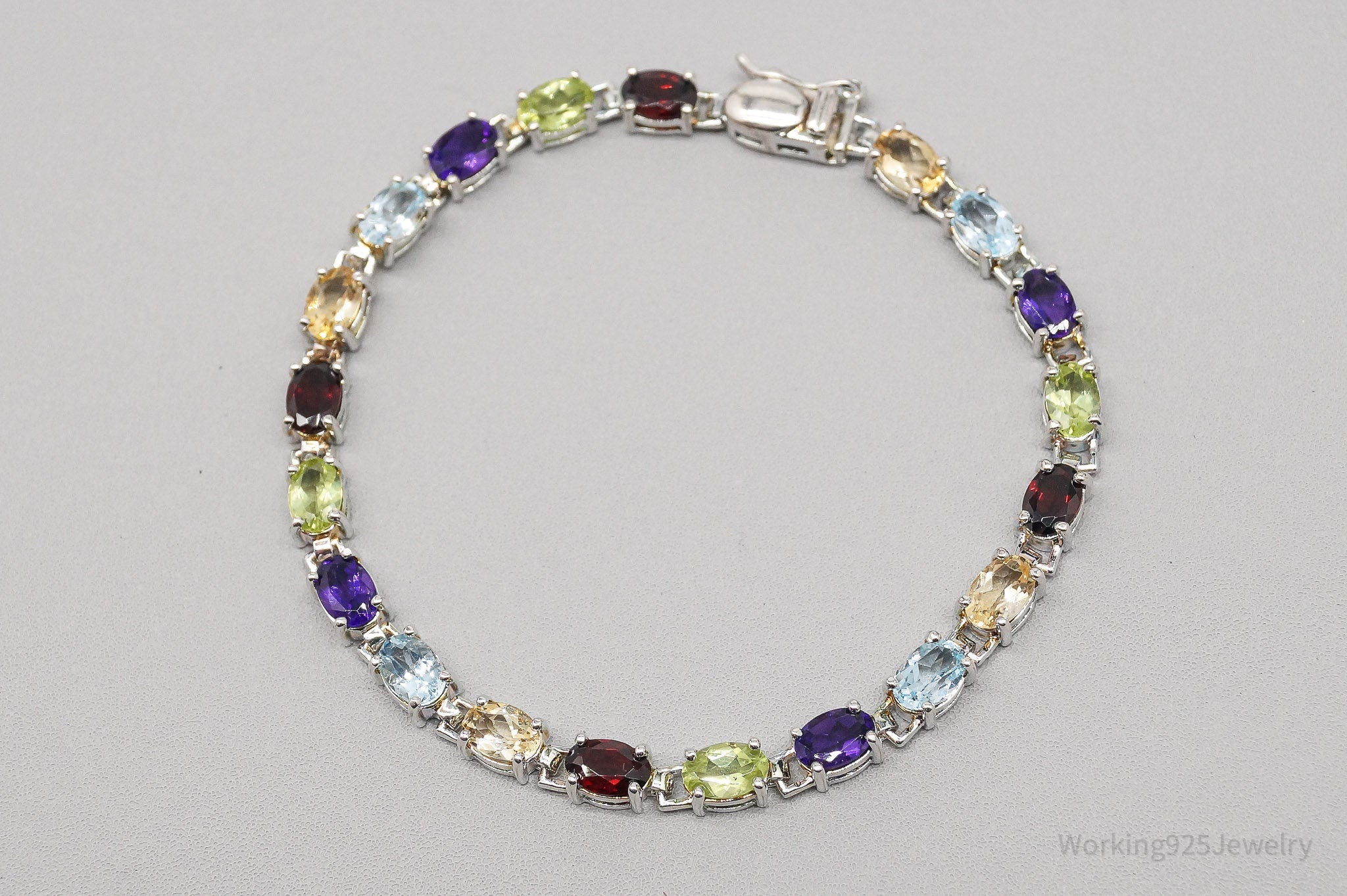 Vintage Designer Ross Simons Multi Gemstone Sterling Silver Bracelet