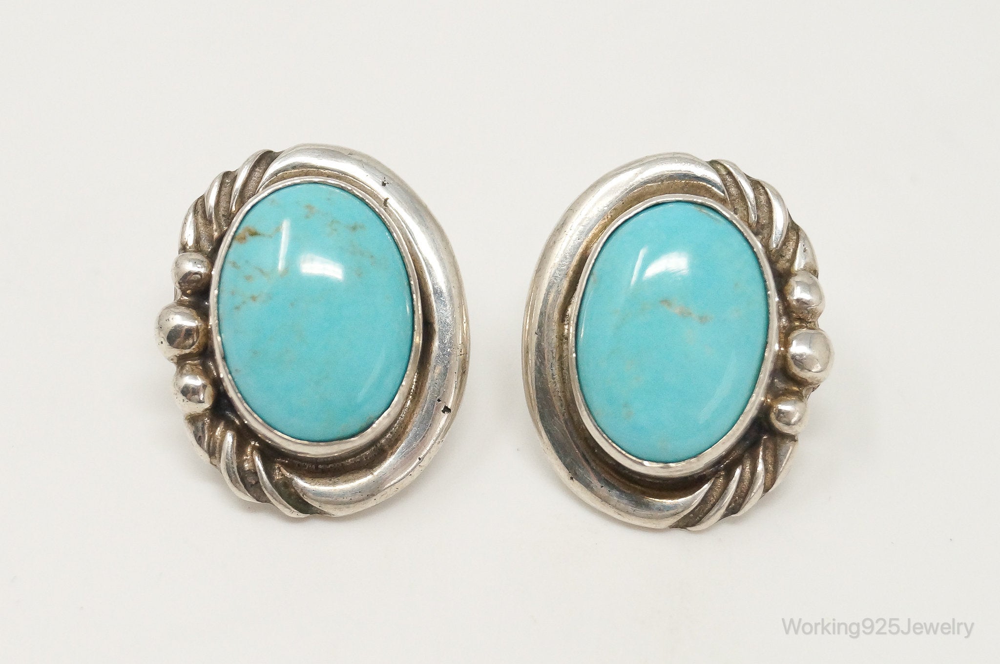 Vintage Native American E Jackson Turquoise Sterling Silver Earrings