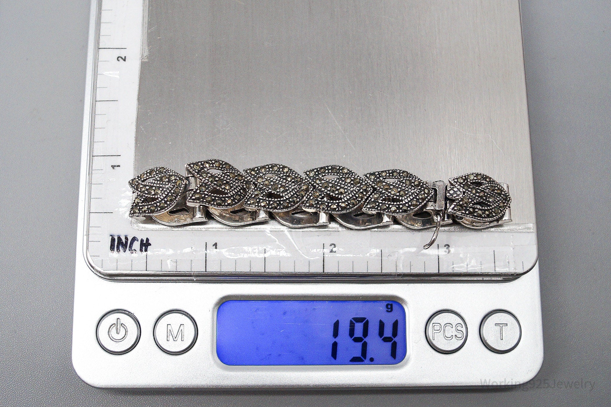 Vintage Marcasite Sterling Silver Bracelet - 6.75"