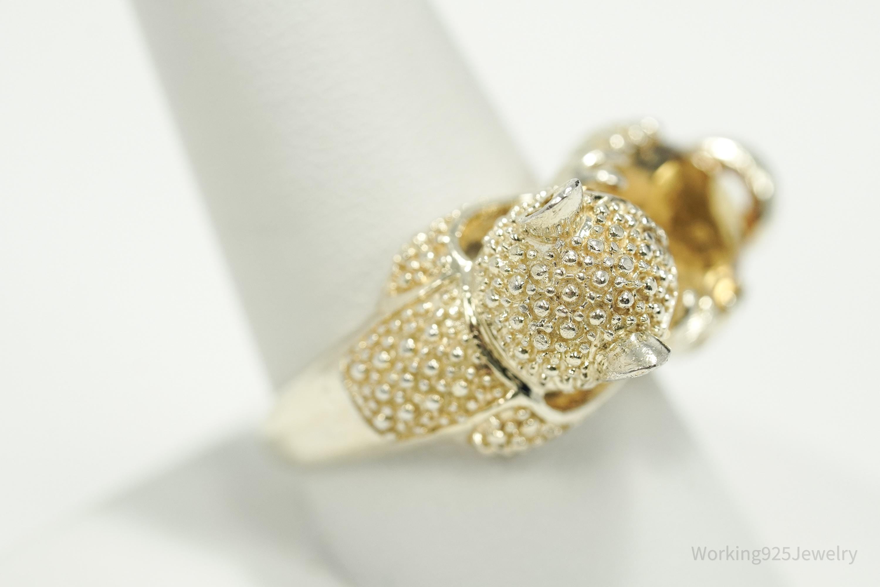 Vintage Citrine & Cubic Zirconia Gold Vermeil Sterling Silver Animal Ring - Size 10