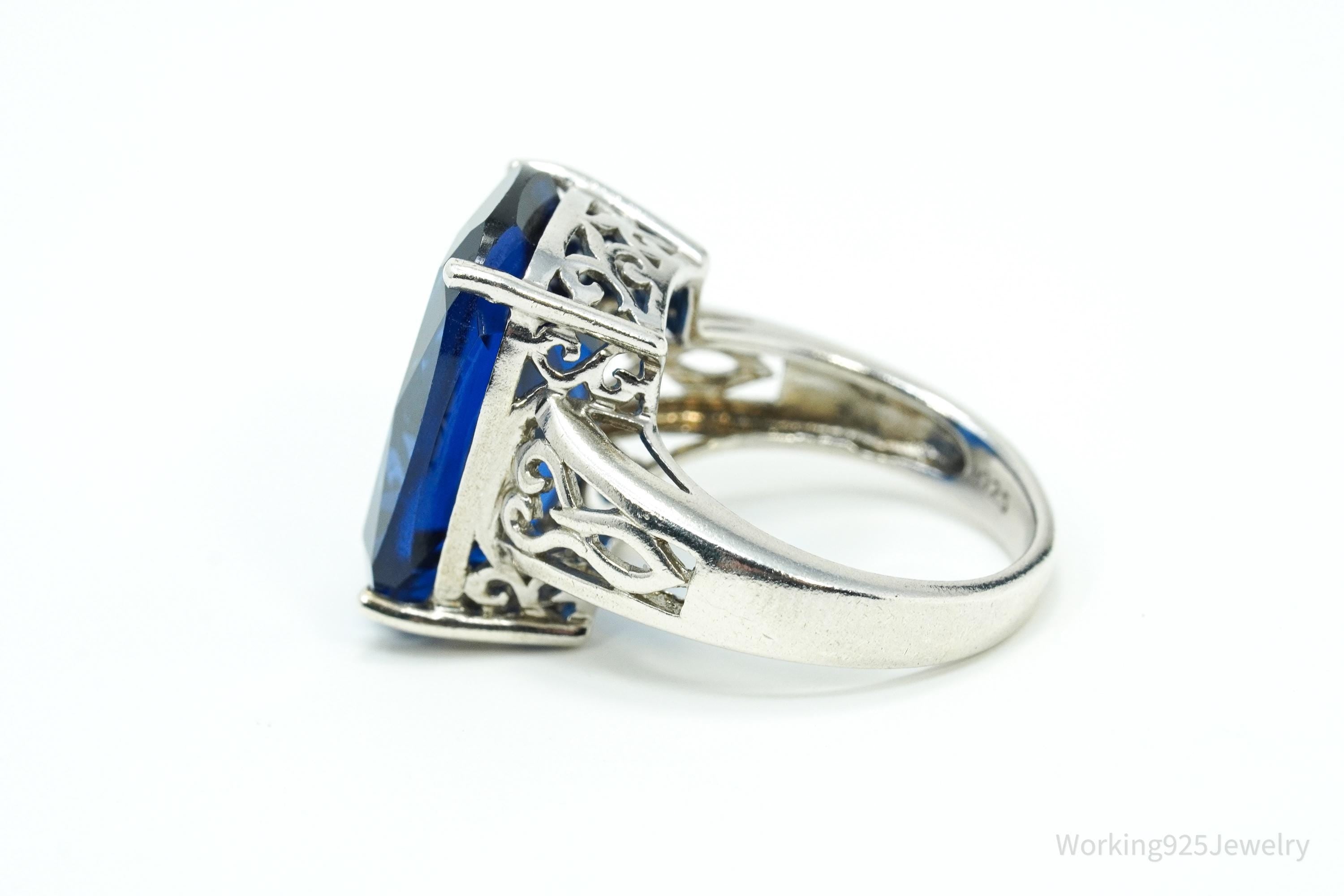 Lab Blue Spinel Rhodium Over Sterling Silver Ring Size 6.75