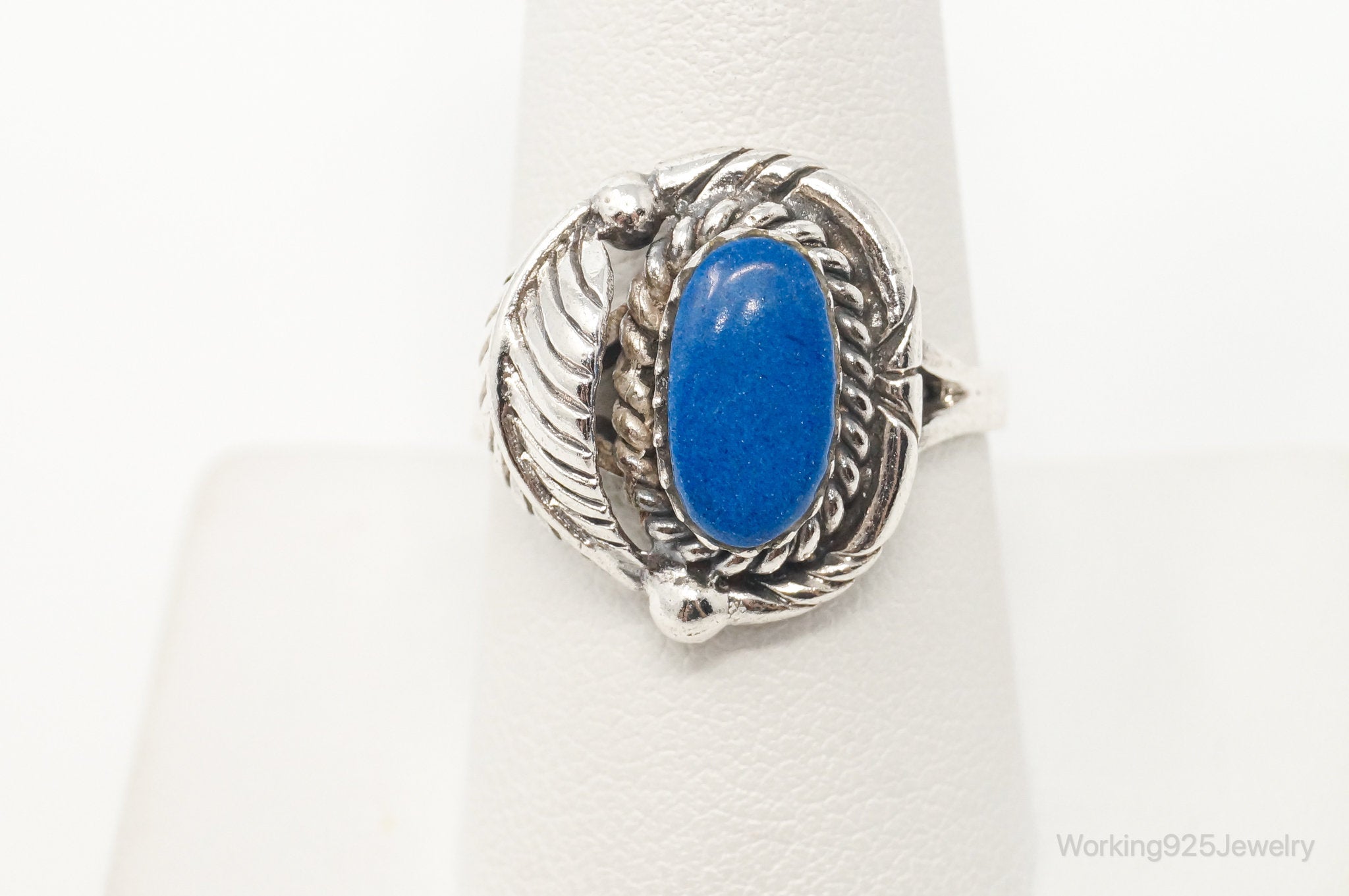Vintage Native American Unsigned Lapis Lazuli Sterling Silver Ring - Sz 8.75