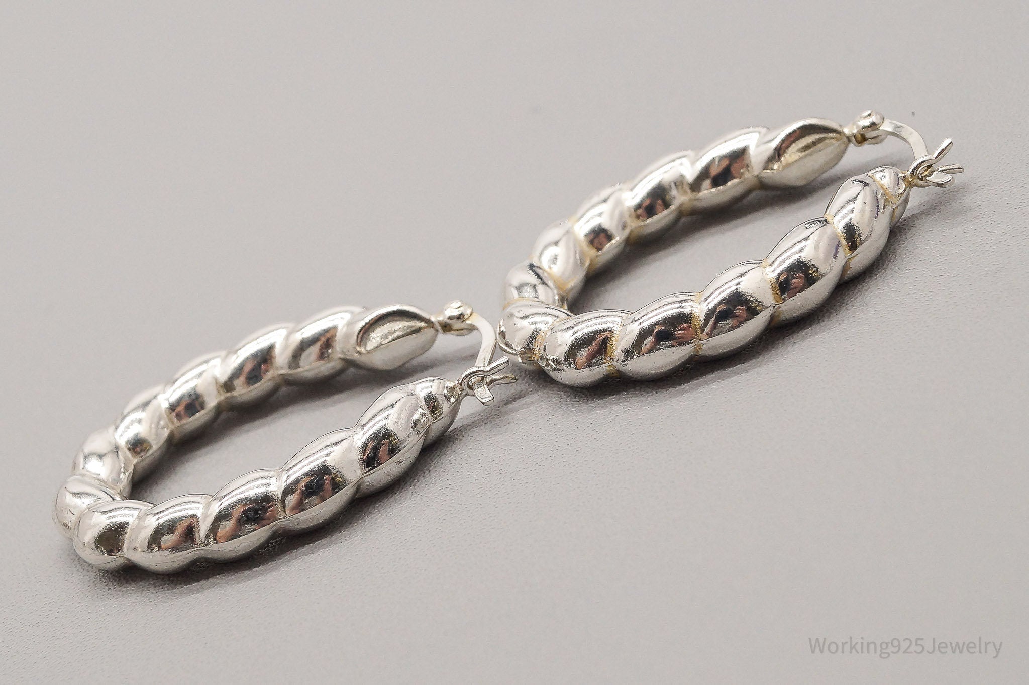 Vintage Italian Puffy Twist Sterling Silver Hoop Earrings