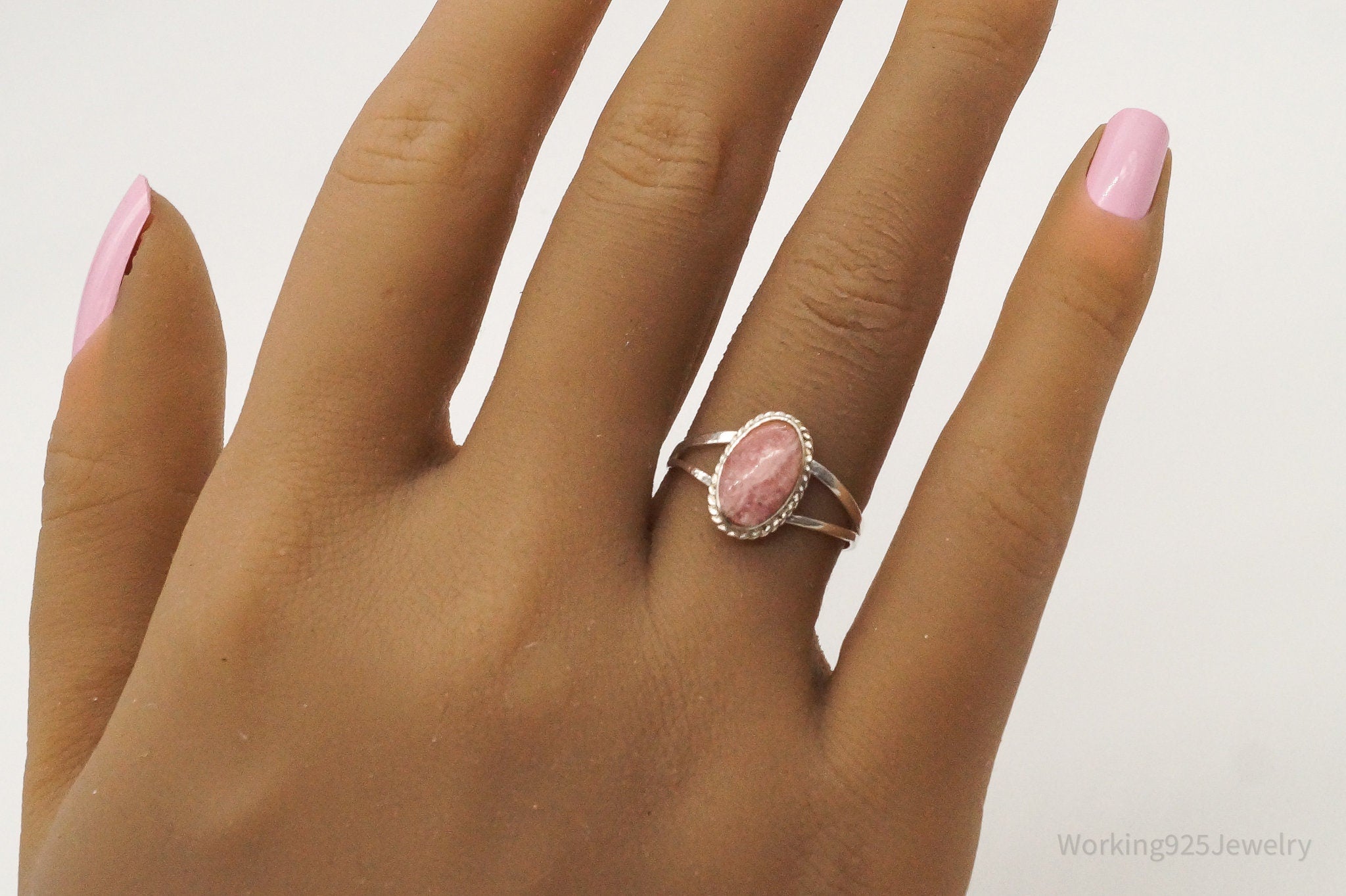 Vintage Pink Rhodochrosite 950 Silver Ring - Size 7.25