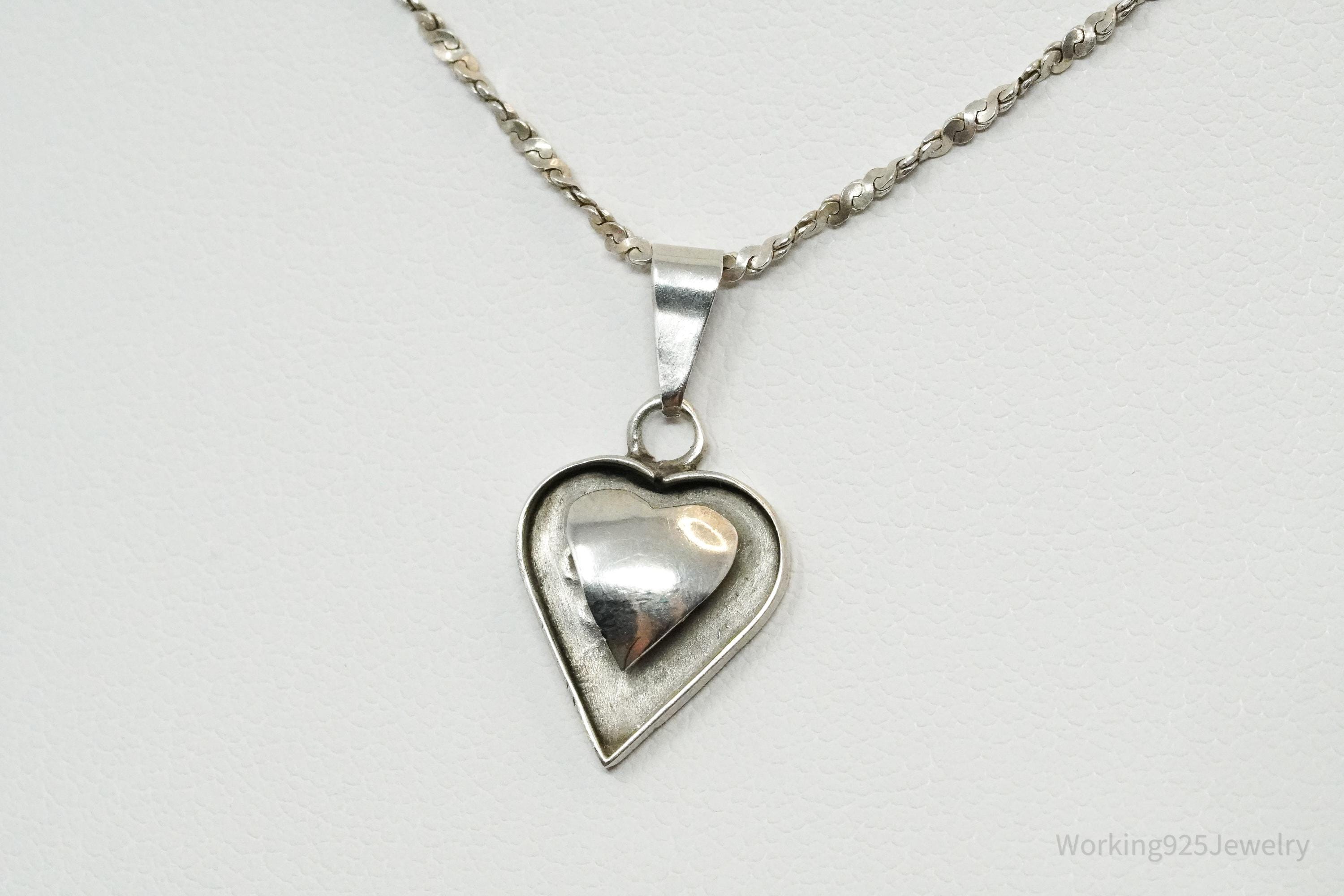 Vintage Mexico Modernist Heart Sterling Silver Necklace 20"