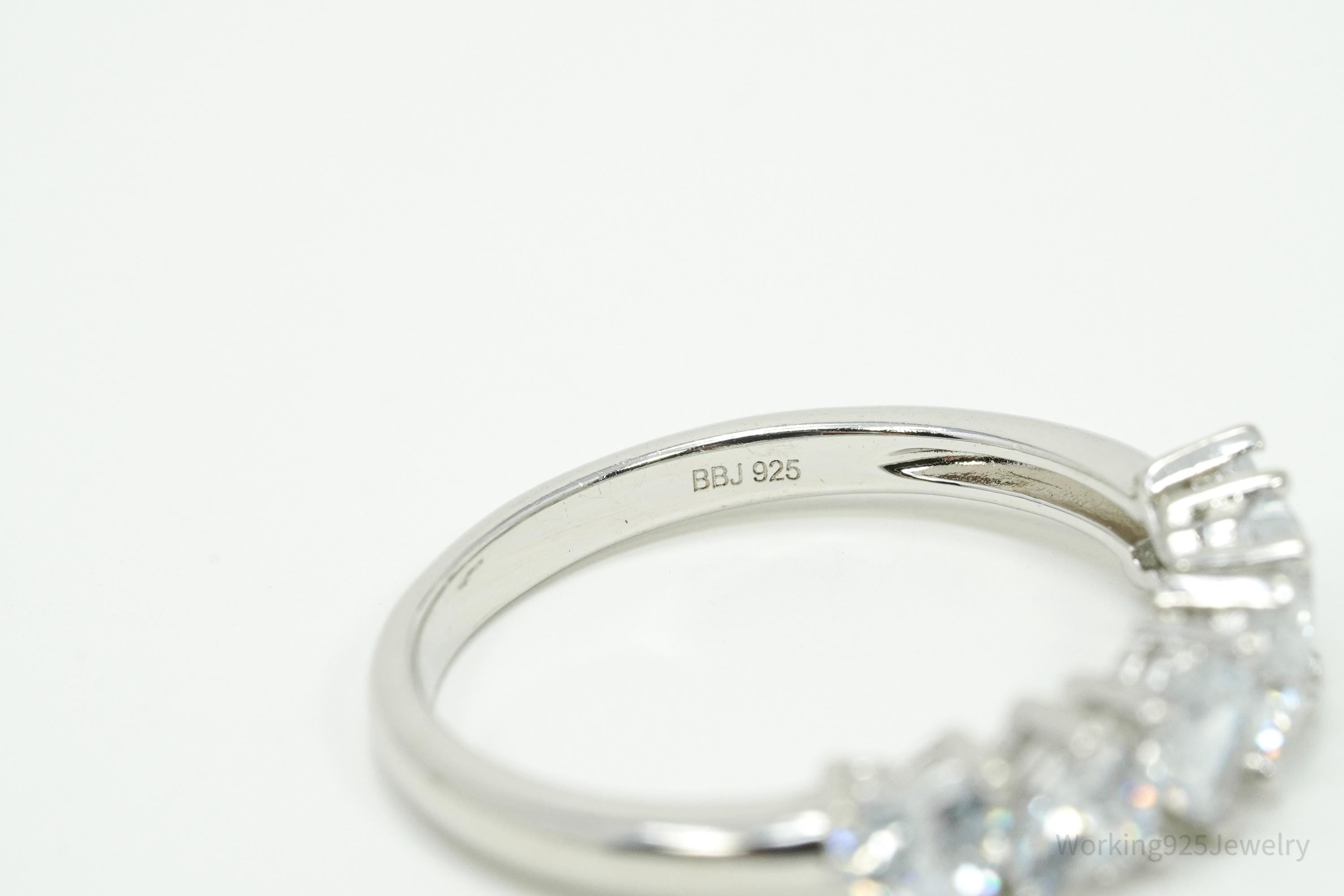 Designer BBJ Cubic Zirconia Hearts Sterling Silver Ring - Size 8