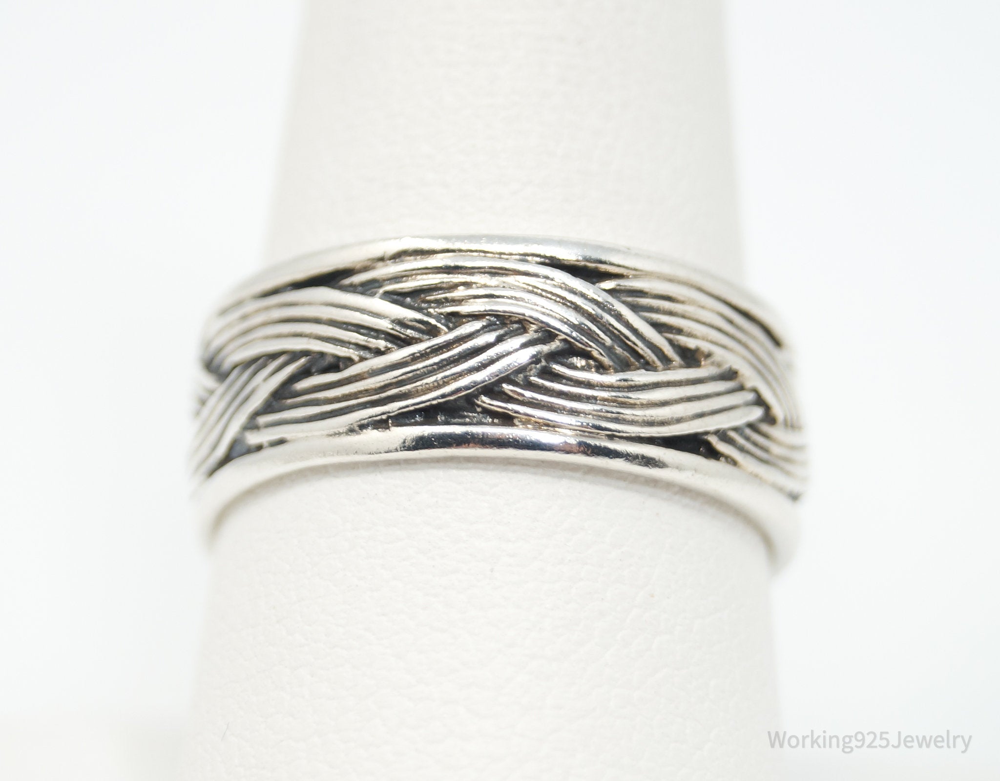 Vintage Modern Weave Braid Rope Sterling Silver Band Ring - Size 8.75