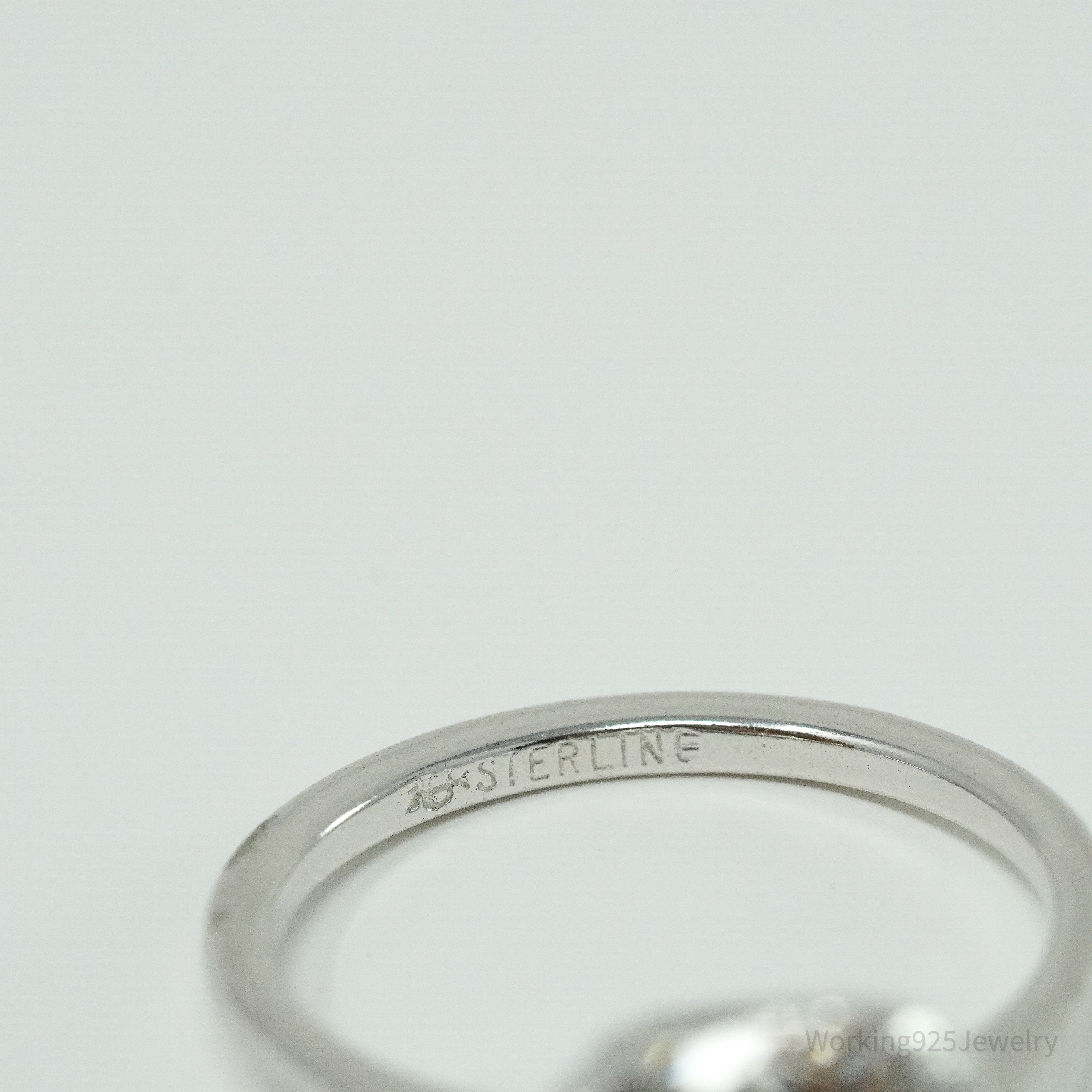 Antique Designer Uncas Faux Diamond Sterling Silver Band Ring - Size 8