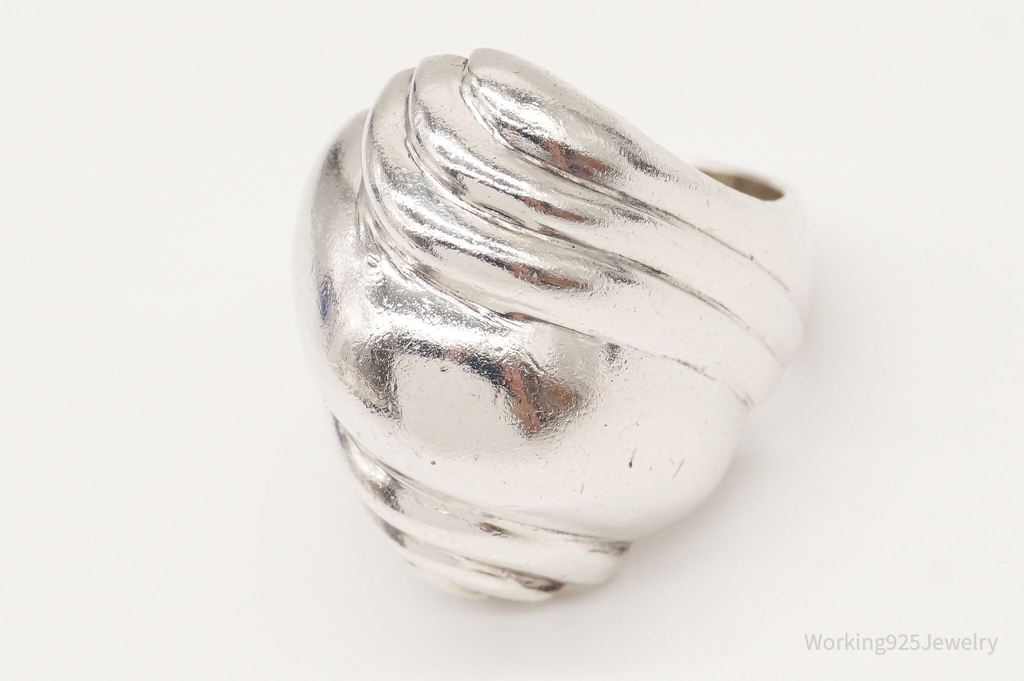 Vintage Modernist Sleek Puffy Sterling Silver Ring - Size 6.75