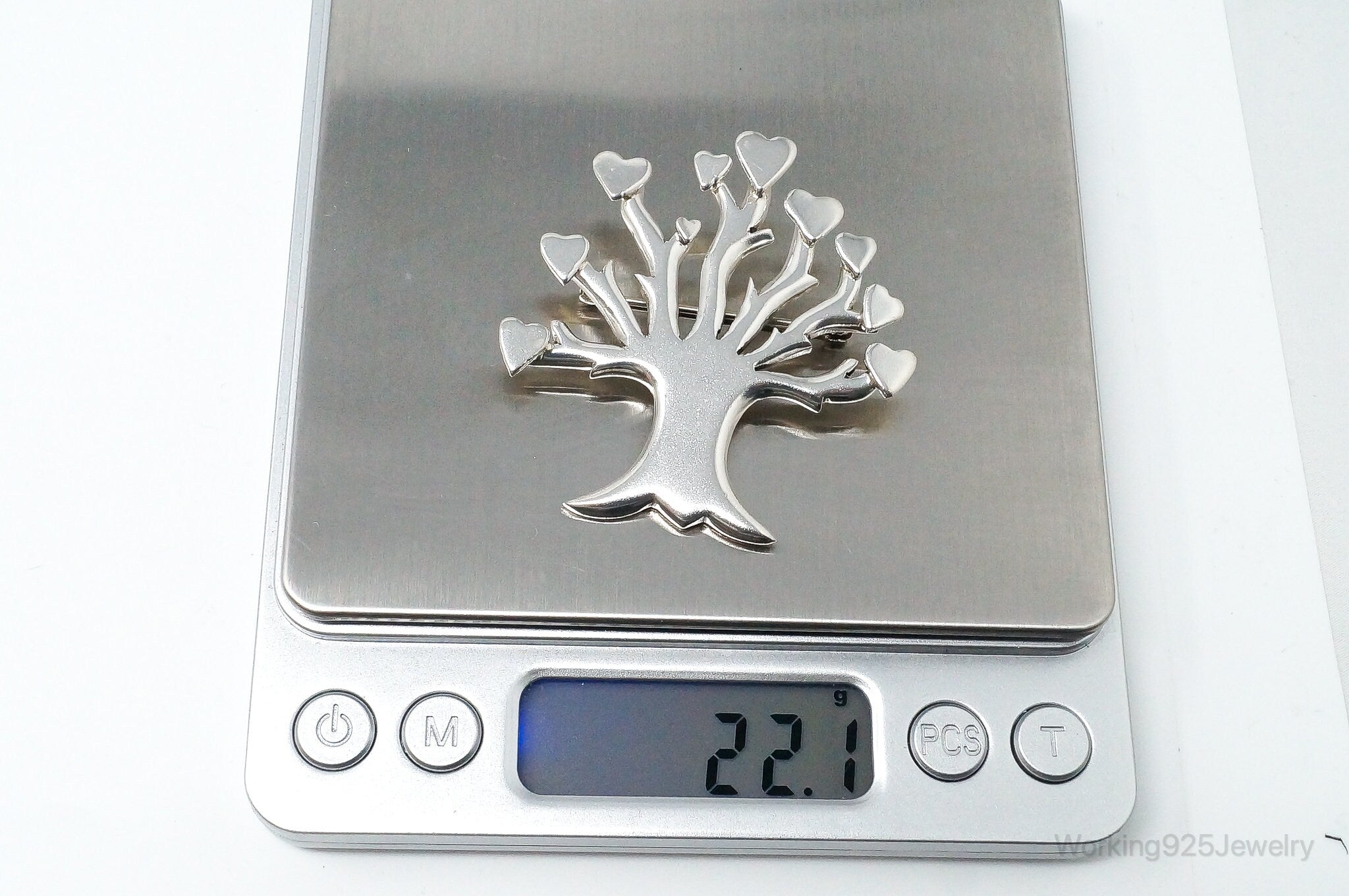 Vintage Taxco Mexico Hearts Tree Sterling Silver Brooch Pin