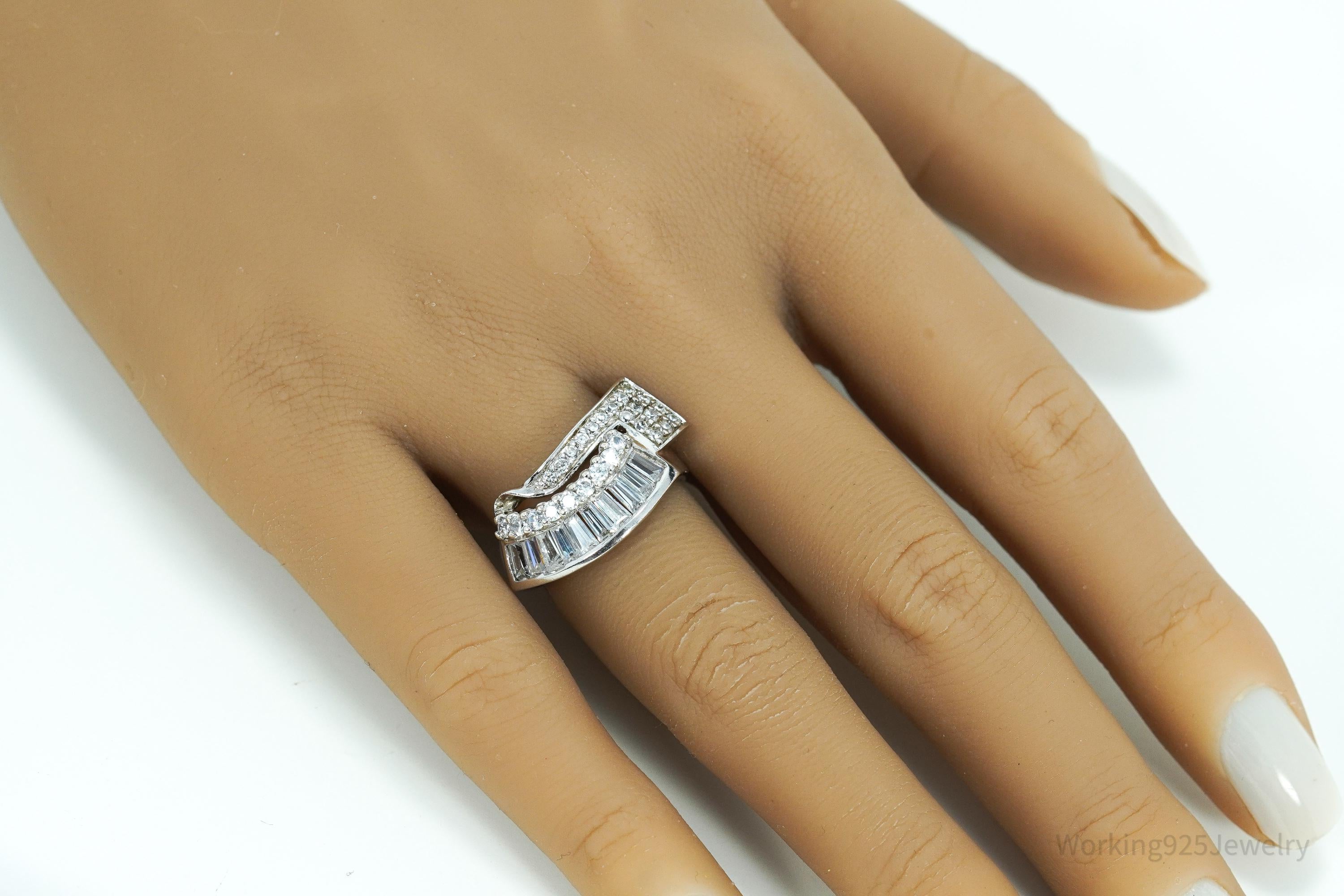 Vintage Cubic Zirconia Sterling Silver Statement Ring - Sz 7.5