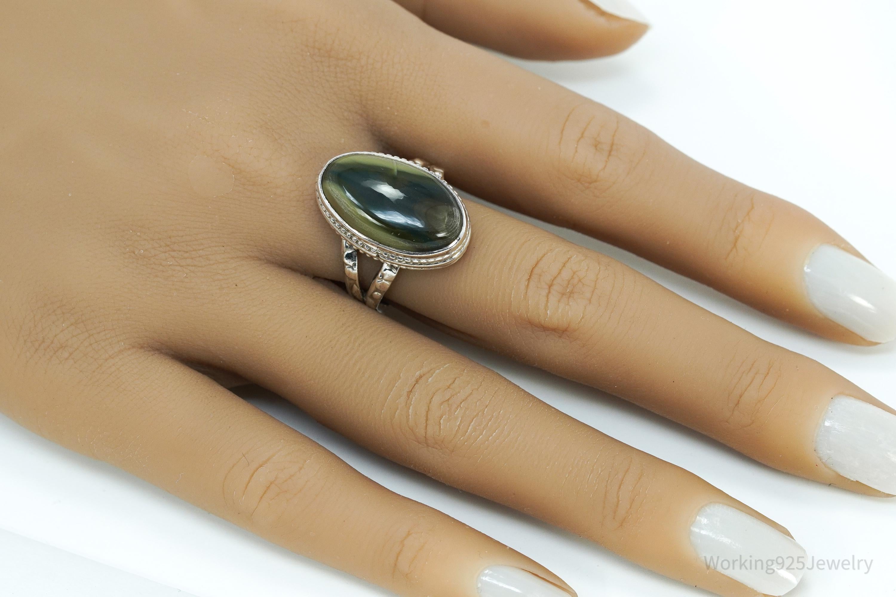 Vintage Green Imperial Jasper Sterling Silver Ring Size 9.5