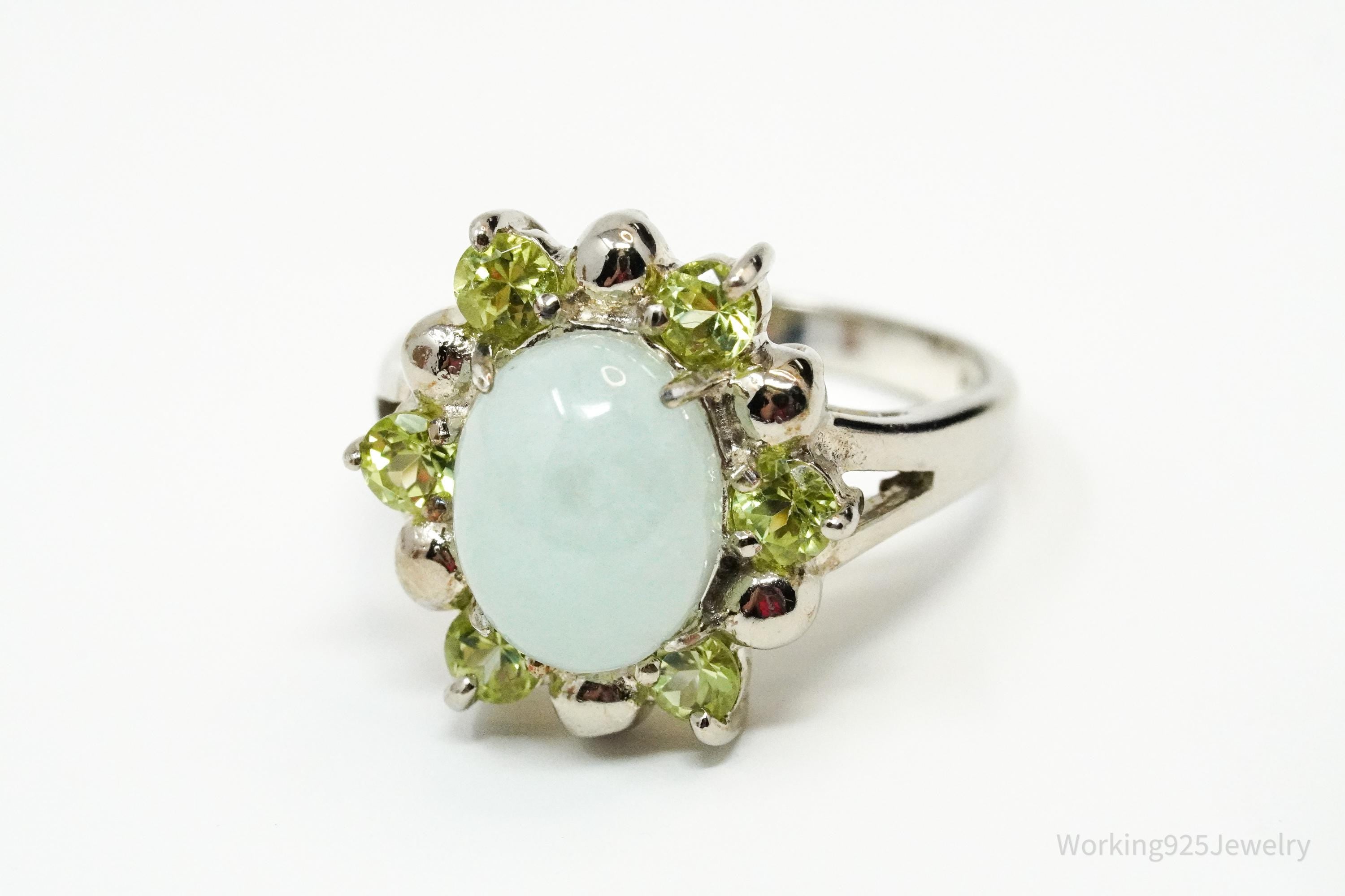 Vintage Green Jade & Peridot Sterling Silver Ring - Size 6
