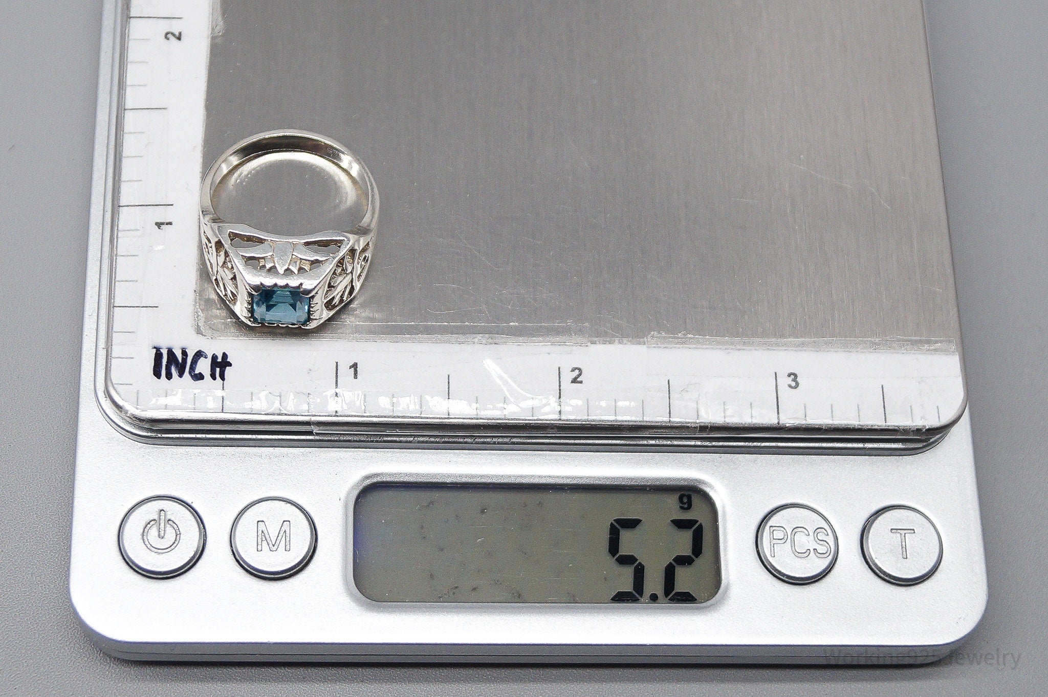 Vintage Blue Topaz Ankh Cross & Lotus Sterling Silver Ring - Size 7.75