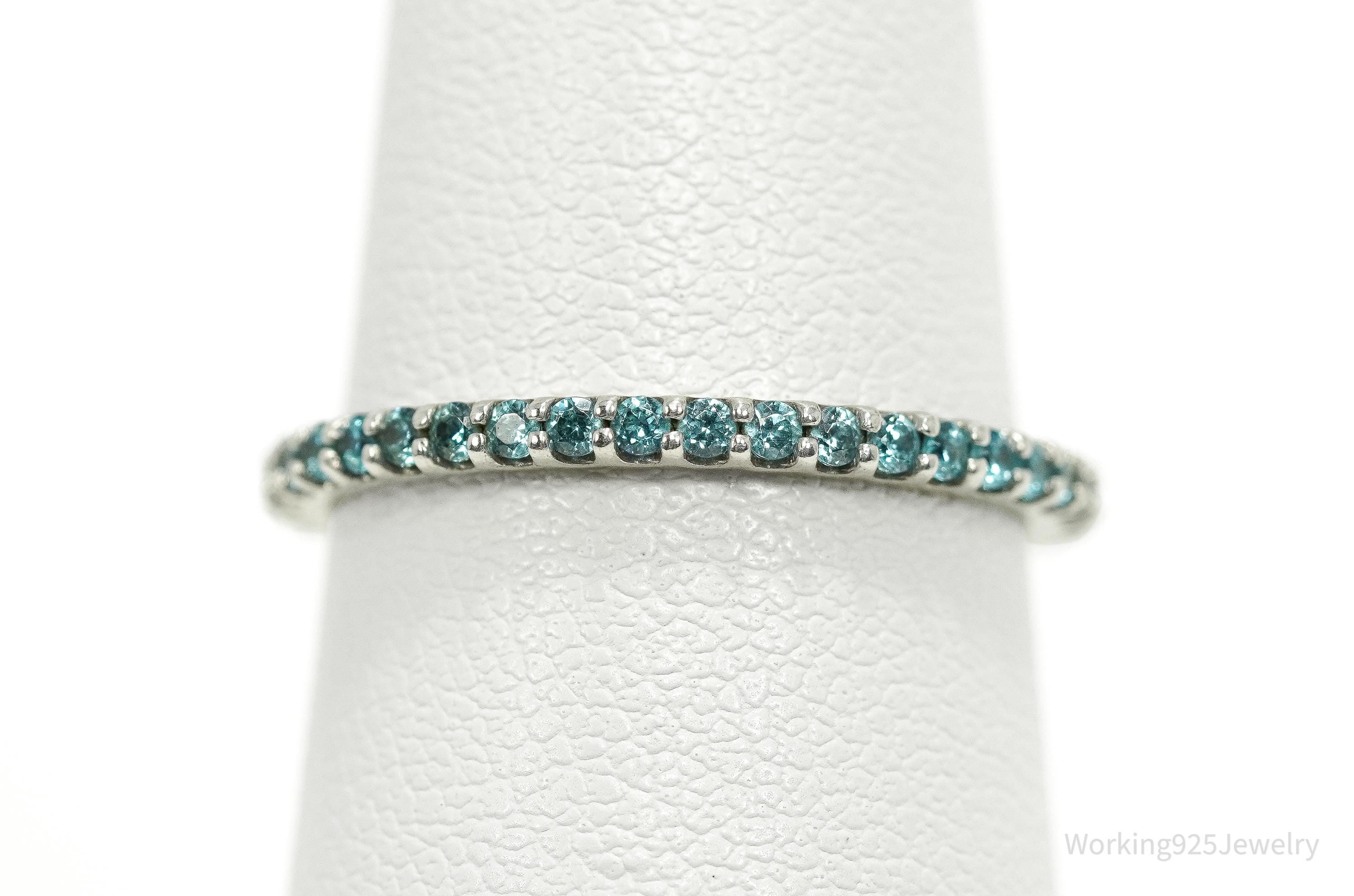 Vintage Blue Cubic Zirconia Sterling Silver Ring - Size 7