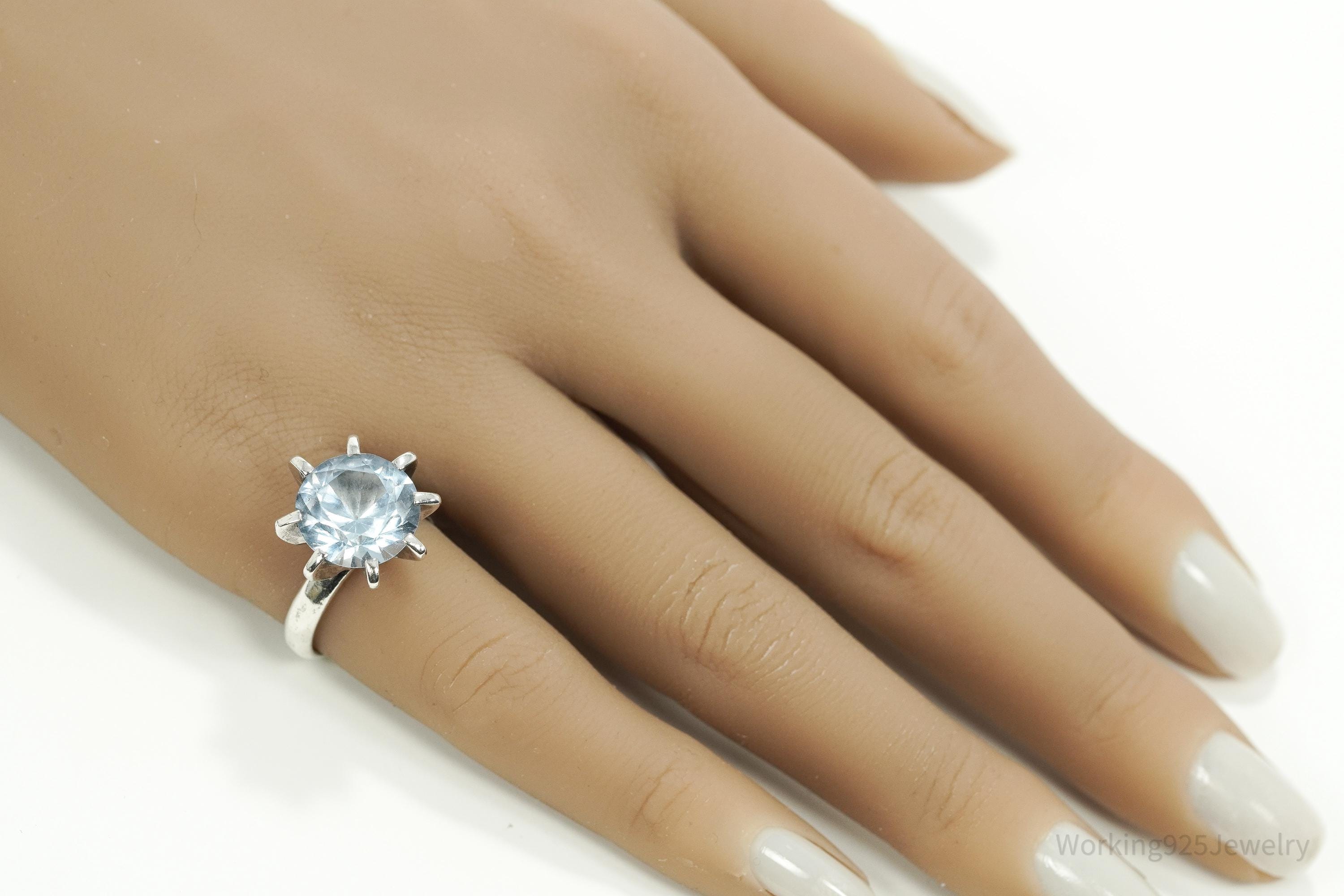 Vintage Mexico Modernist Blue Topaz Sterling Silver Ring - Size 6.5