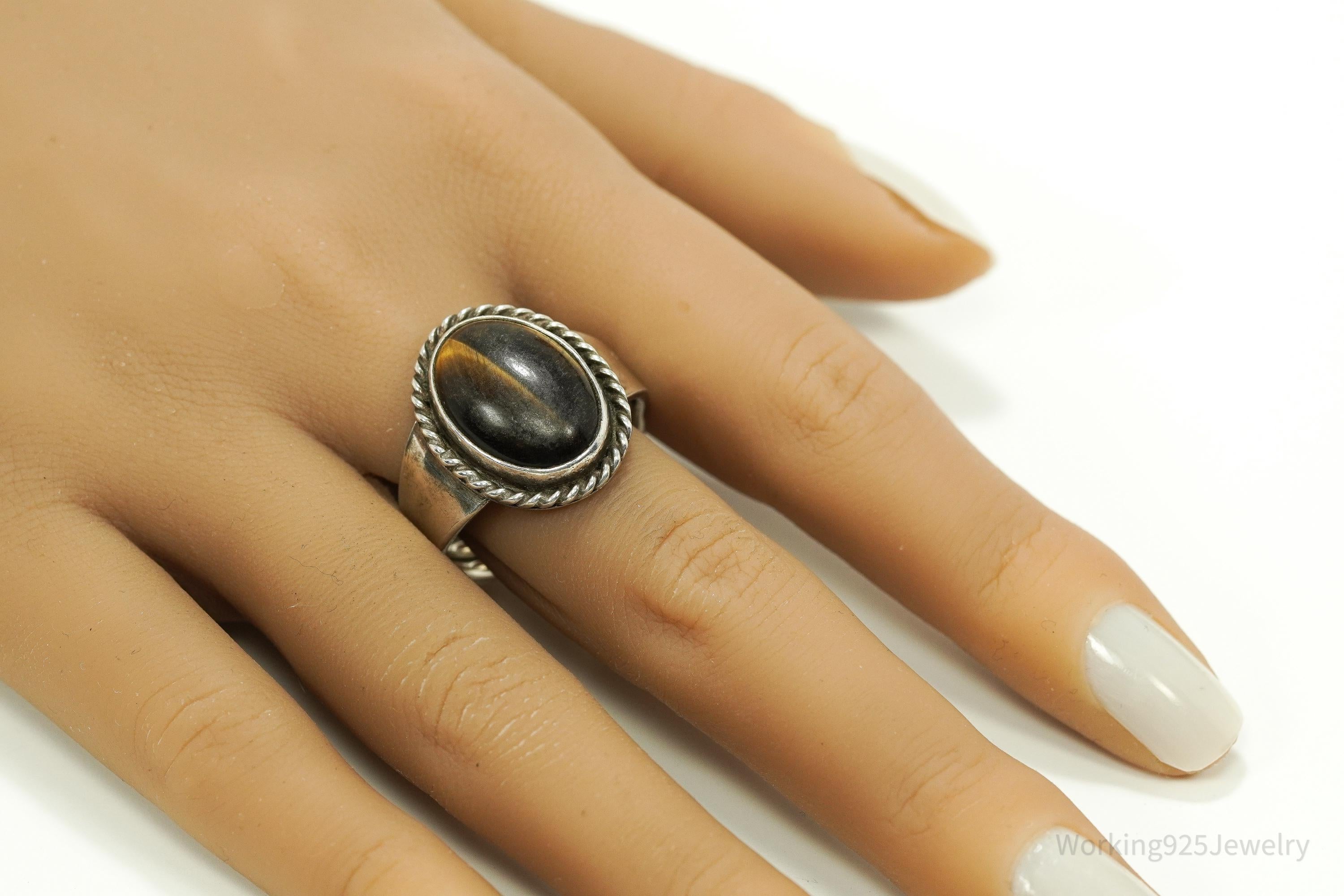 Vintage Native American SM Tiger's Eye Sterling Silver Ring Size 12.75