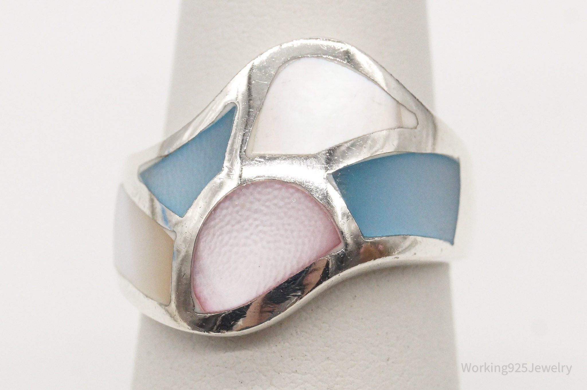 Vintage Multi Color Mother Of Pearl Sterling Silver Ring - Size 5.75