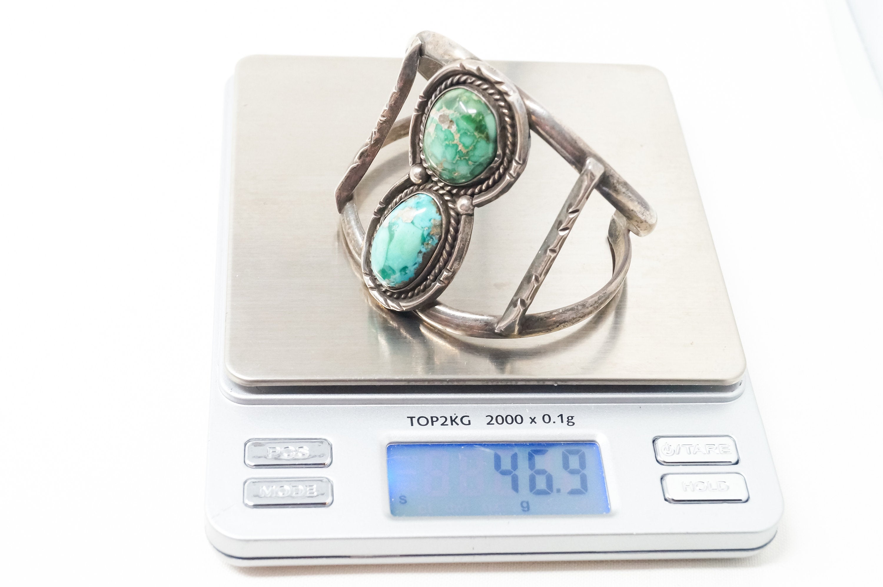 Vintage Southwestern Large Turquoise Rope Handmade Sterling Silver Cuff Bracelet