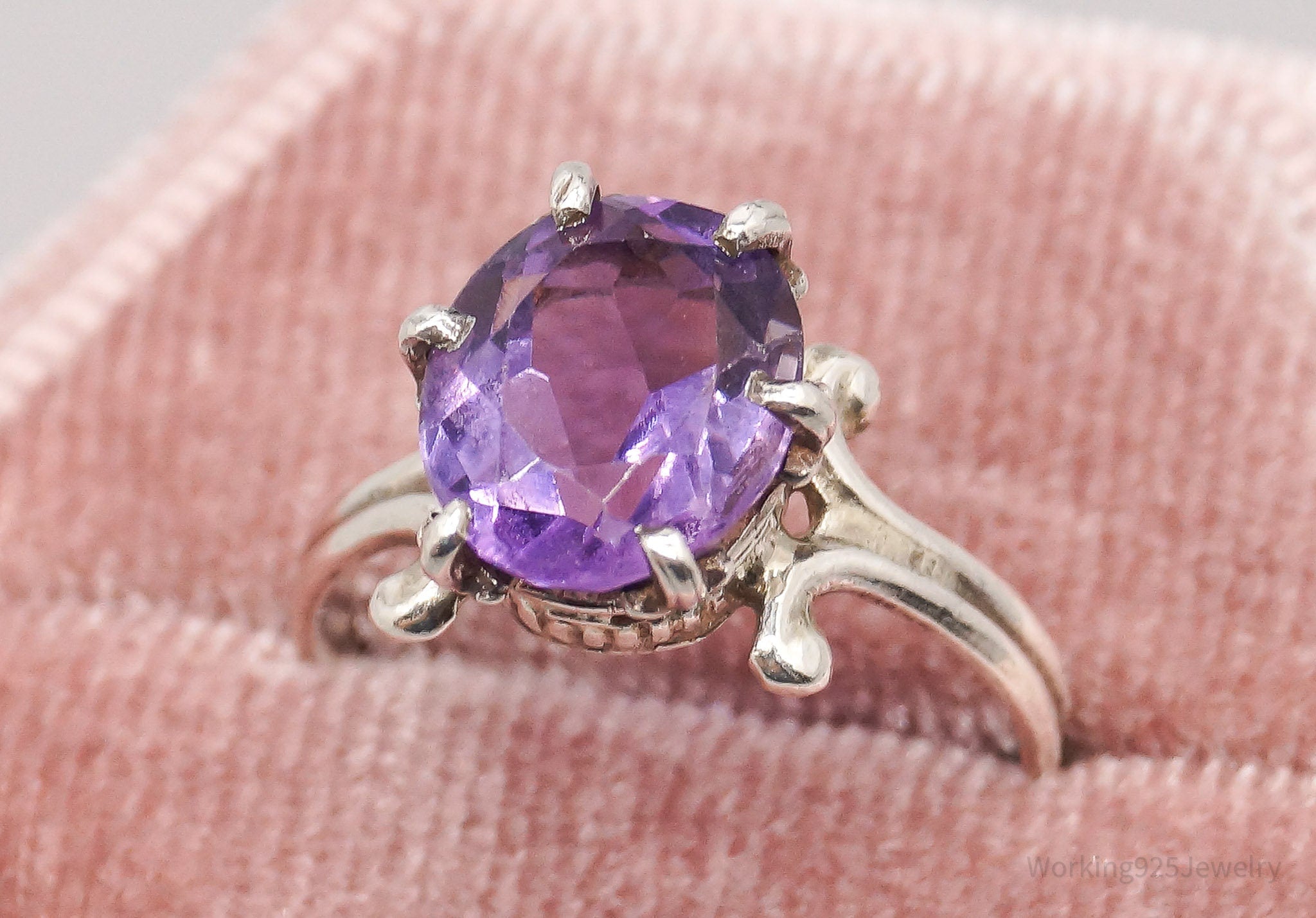 Antique Amethyst Silver Ring - Size 5.25