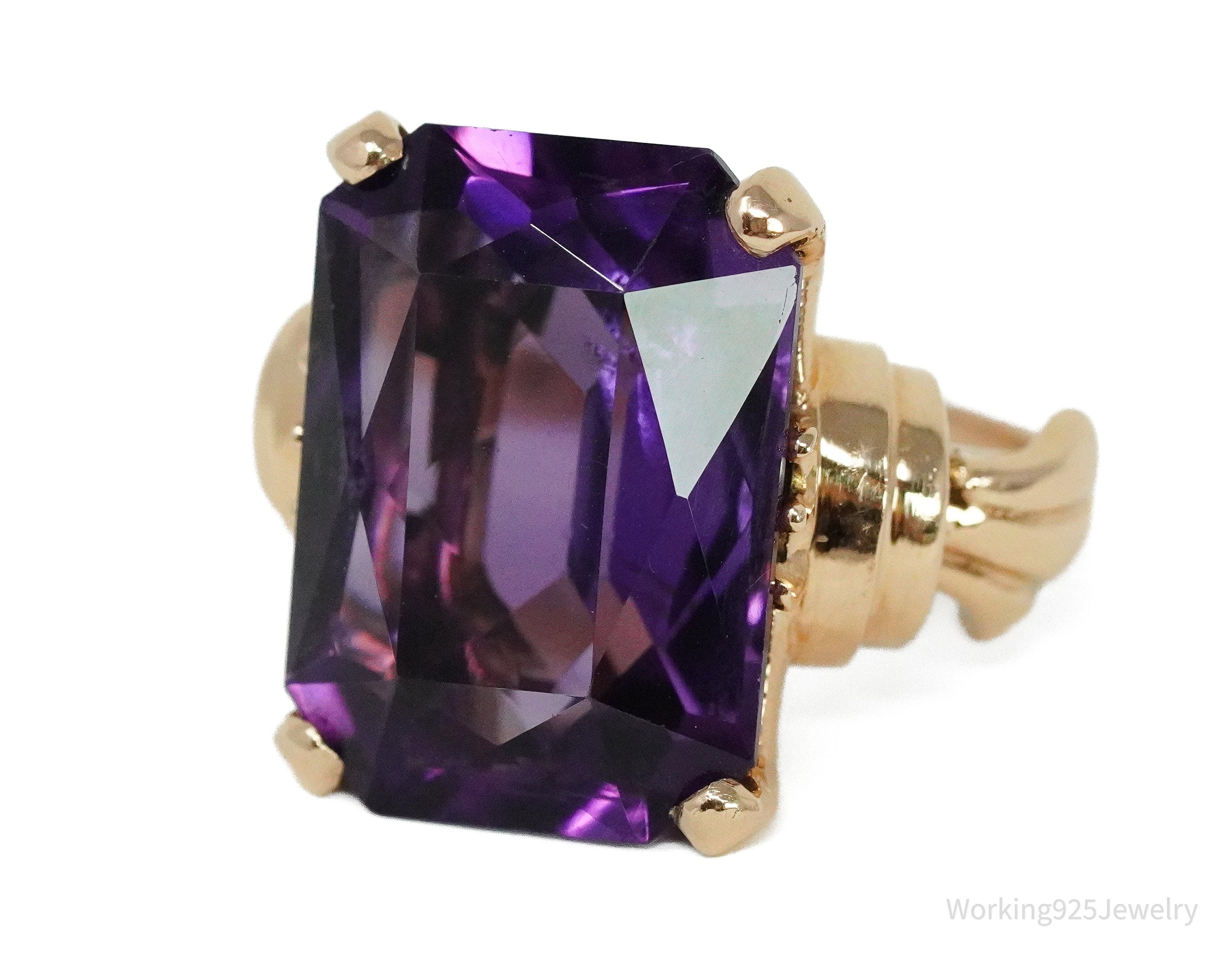 14K Rose Gold & Amethyst Cocktail Ring - Size 5 1/2